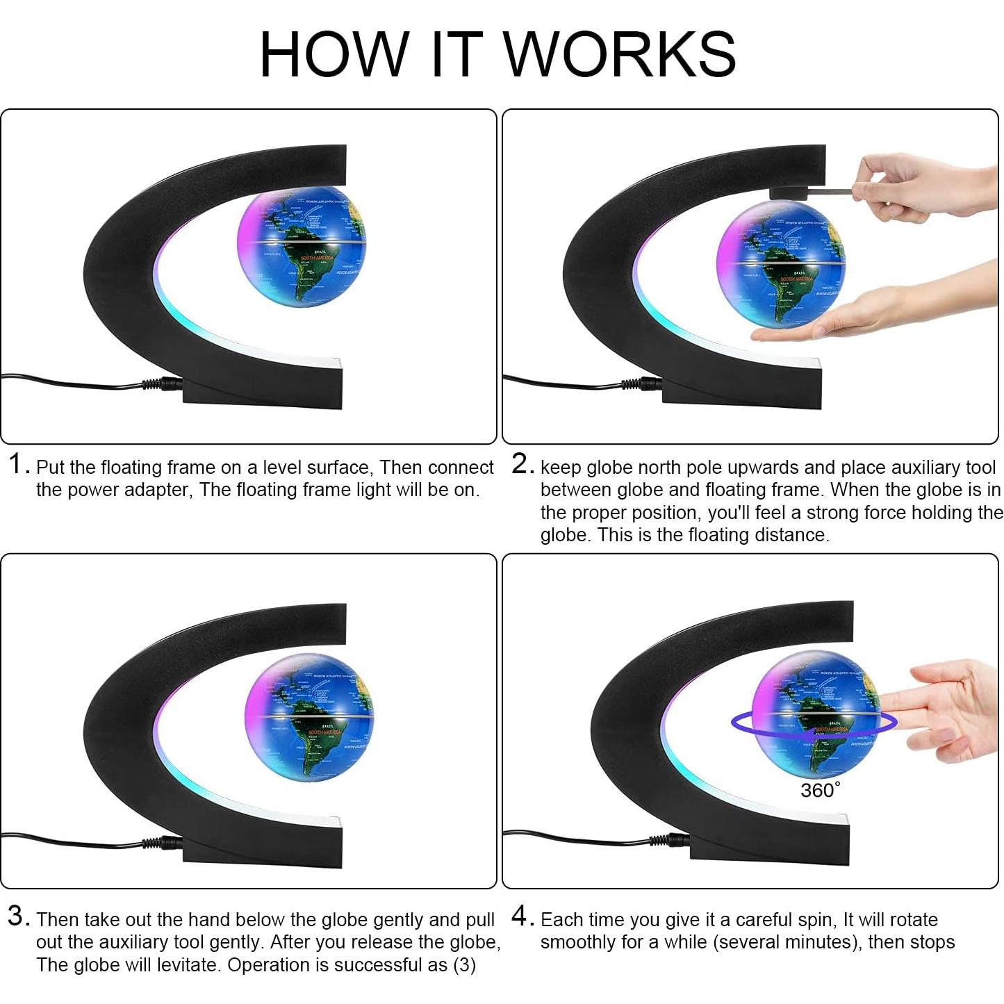 Globo Mapa Mundial Flotante Gresus con LED Decorativo