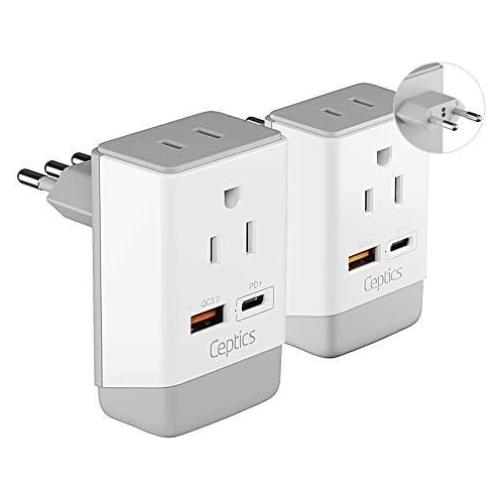 Adaptador de Enchufe Ceptics 2 Pack Tipo C y L para Europa