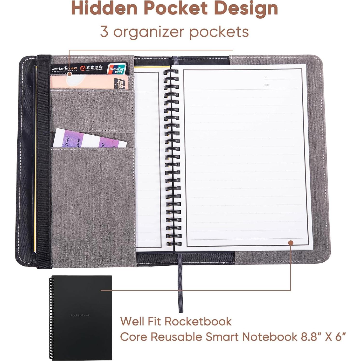 Cubierta de cuaderno APOFFICE S Gris con bolsillos y lazo