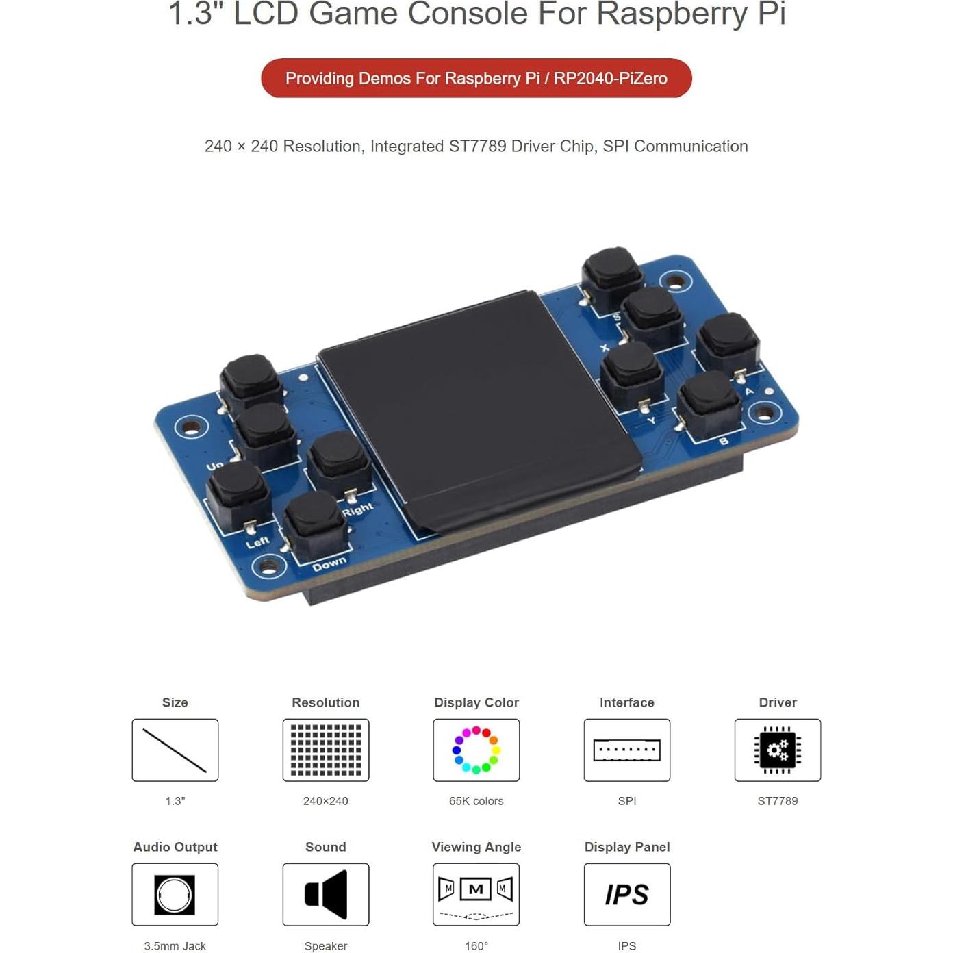 Consola de Juego LCD 1.3" GamePi13 para Raspberry Pi ST7789