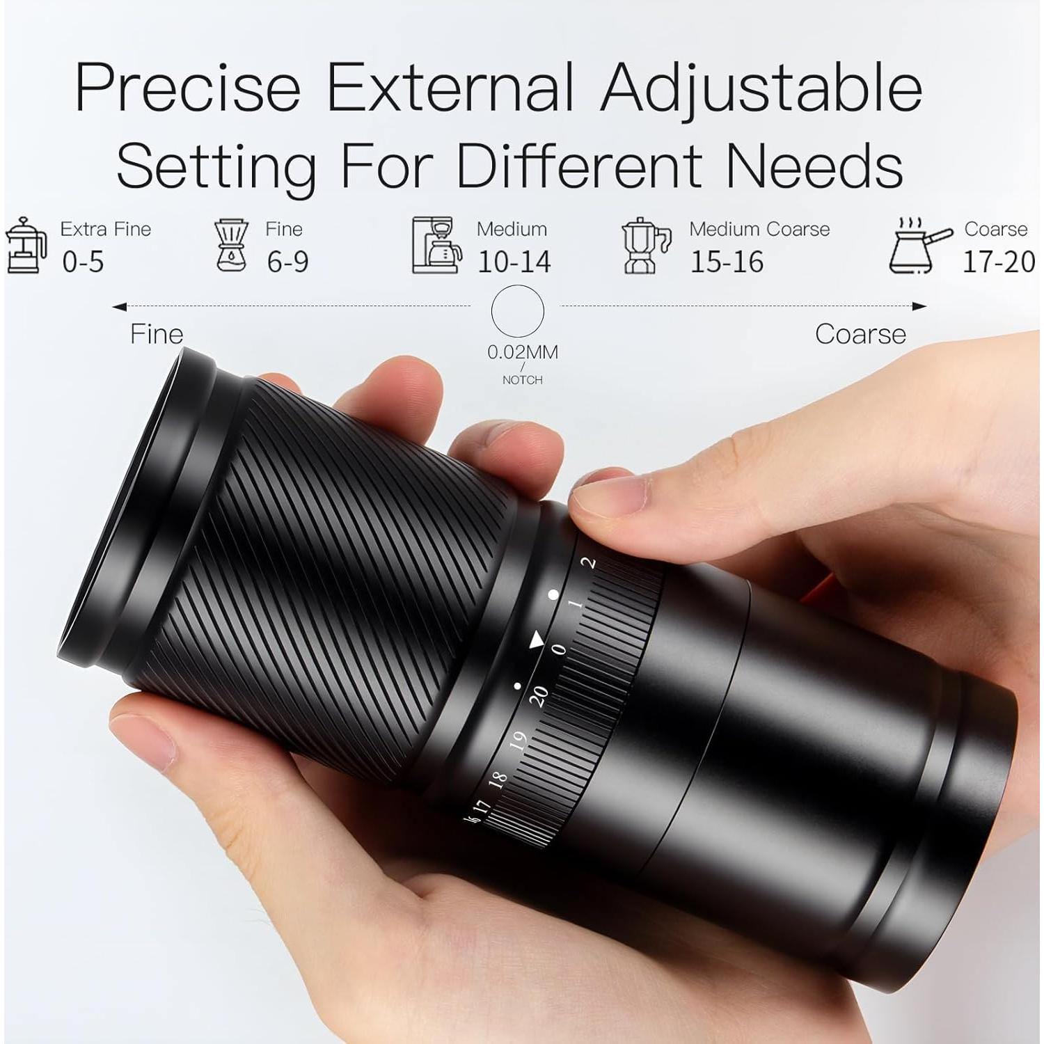 Molino de Café Manual DACLL Negro 30g Ajustable Acero Inoxidable