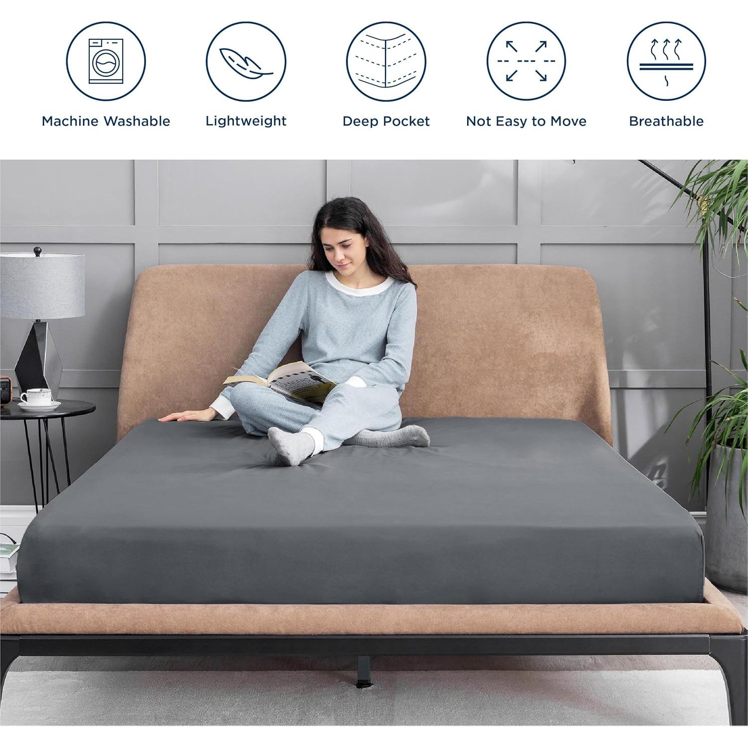 Sábana Ajustable Completo Bedsure Microfibra Gris 190.5x137.2 cm