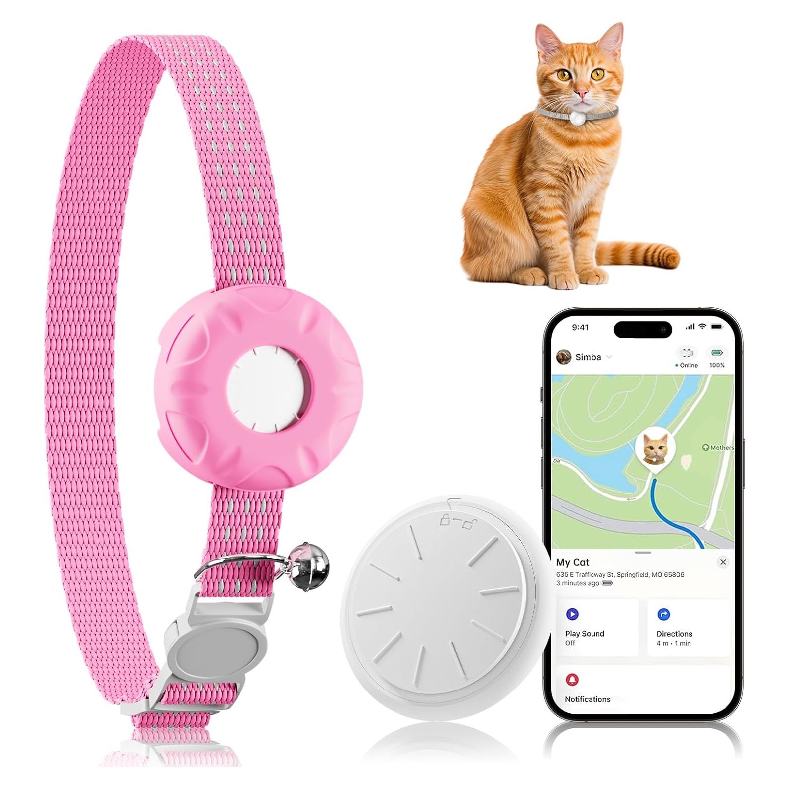 Rastreador GPS para Gatos ZFSJTAG con Collar Rosa y Sin Cuota