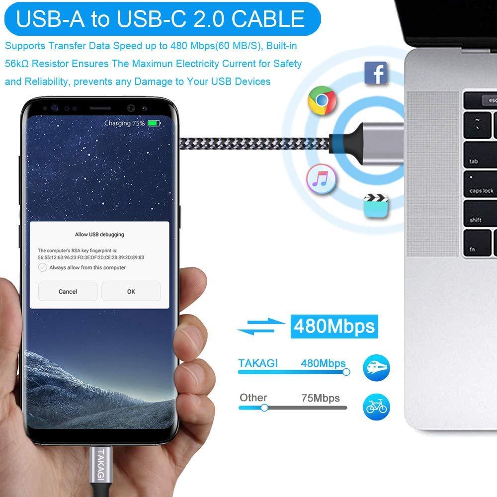 Cable USB A a USB C TAKAGI 3Pack 1.83m Carga Rápida