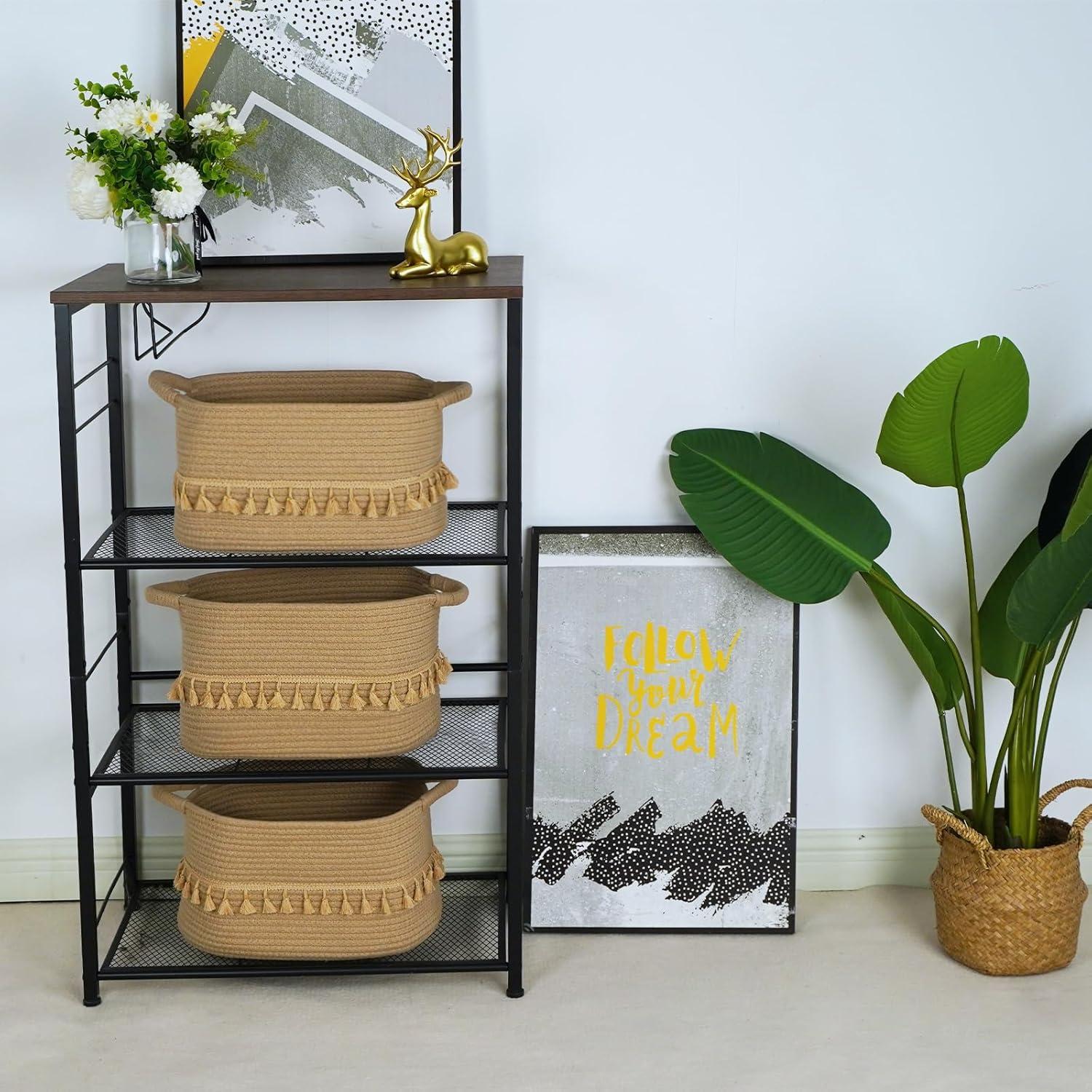 Cesta de Almacenamiento TeoKJ 3 Piezas Algodón Yute 38x26x22cm