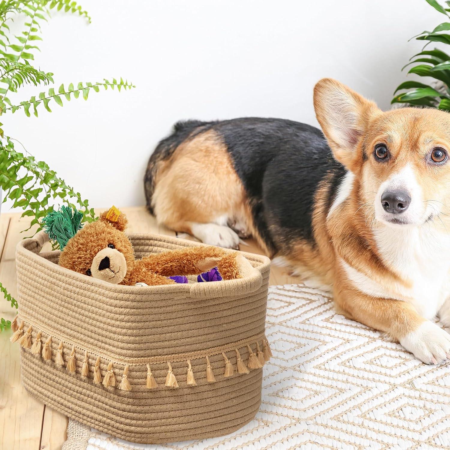 Cesta de Almacenamiento TeoKJ 3 Piezas Algodón Yute 38x26x22cm