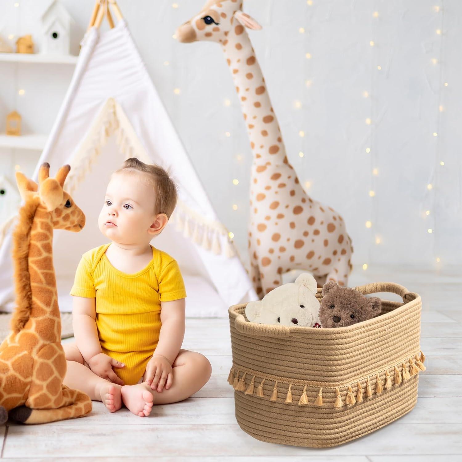 Cesta de Almacenamiento TeoKJ 3 Piezas Algodón Yute 38x26x22cm