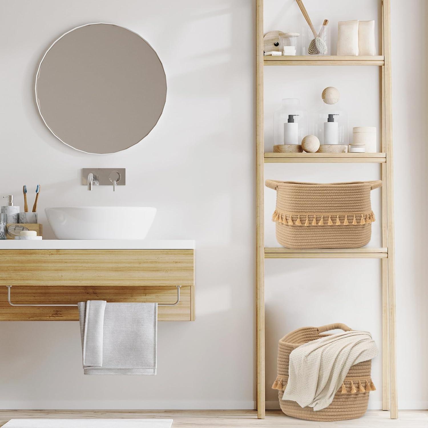 Cesta de Almacenamiento TeoKJ 3 Piezas Algodón Yute 38x26x22cm