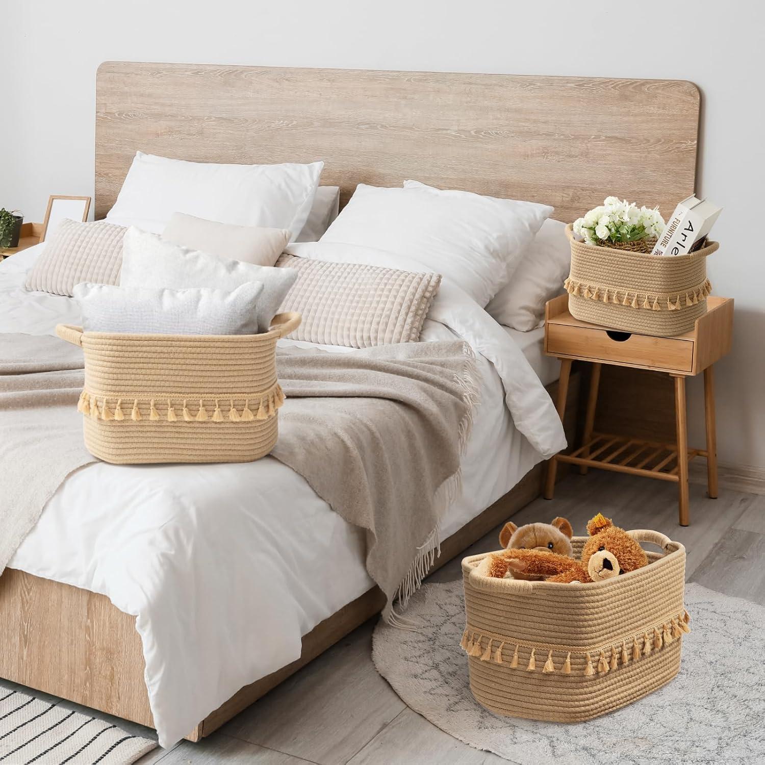 Cesta de Almacenamiento TeoKJ 3 Piezas Algodón Yute 38x26x22cm