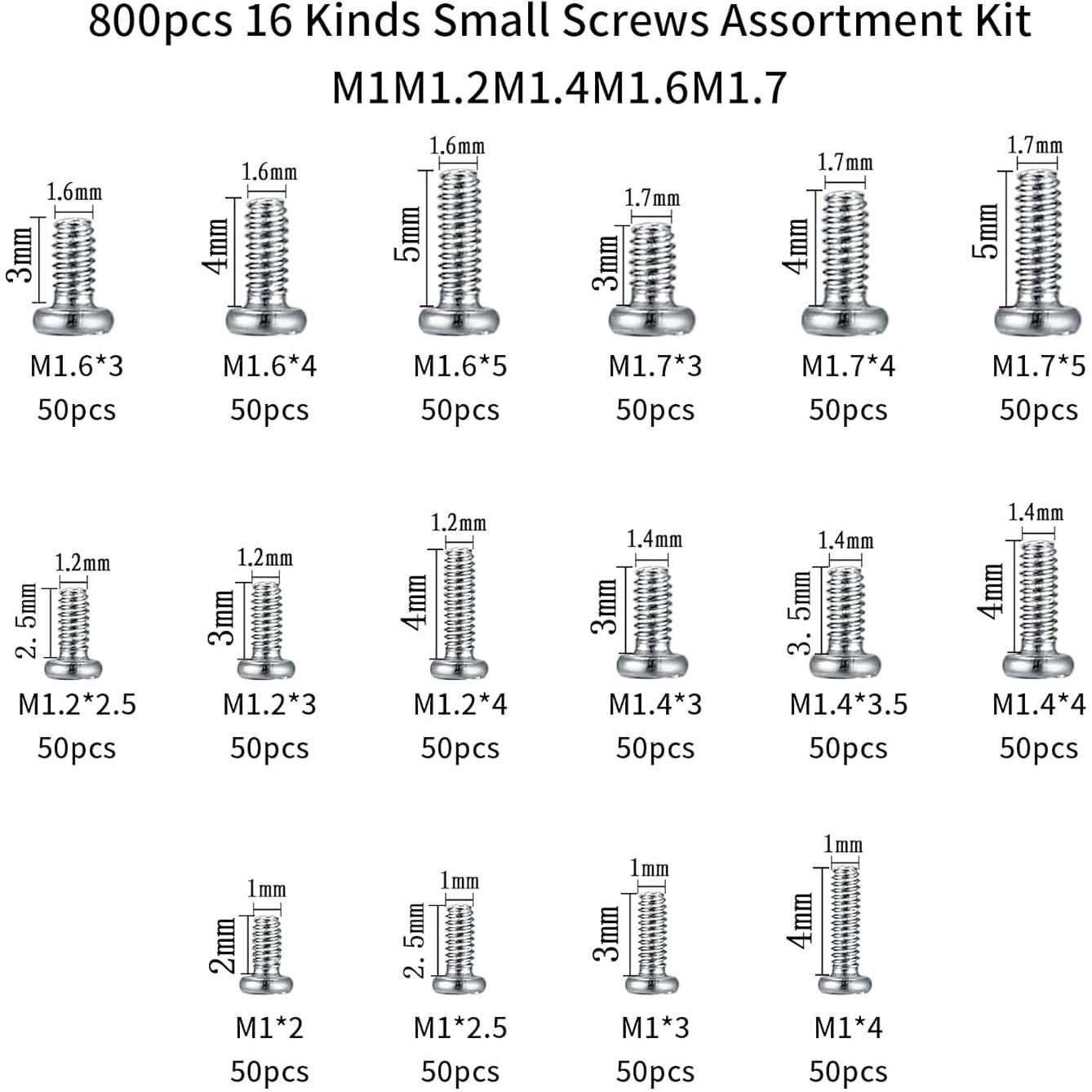 Kit de 800 Tornillos Pequeños WSLLM para Electrónica M1-M1.7