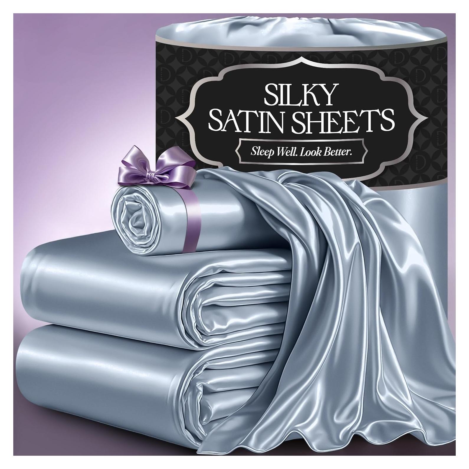 Juego de Sábanas de Satén DECOLURE Individual 3 Piezas Azul Bebé