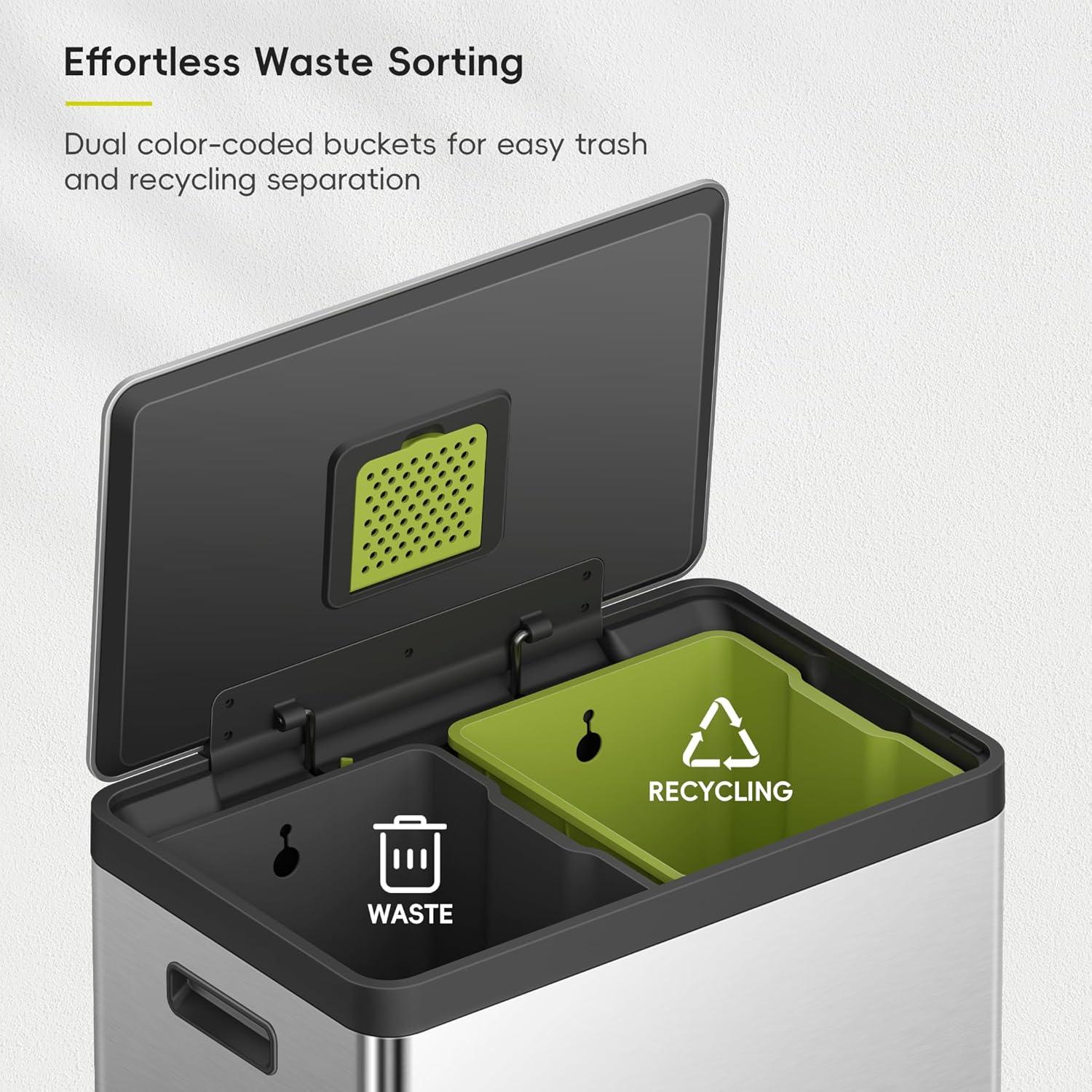 Cubo de Basura EKO EcoCasa II 40L Doble Compartimento Acero Inoxidable