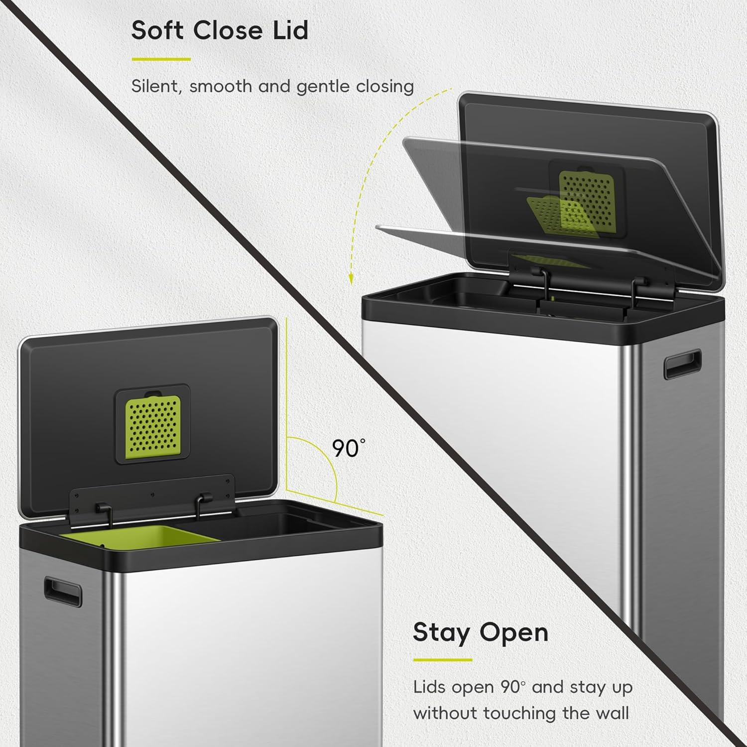 Cubo de Basura EKO EcoCasa II 40L Doble Compartimento Acero Inoxidable