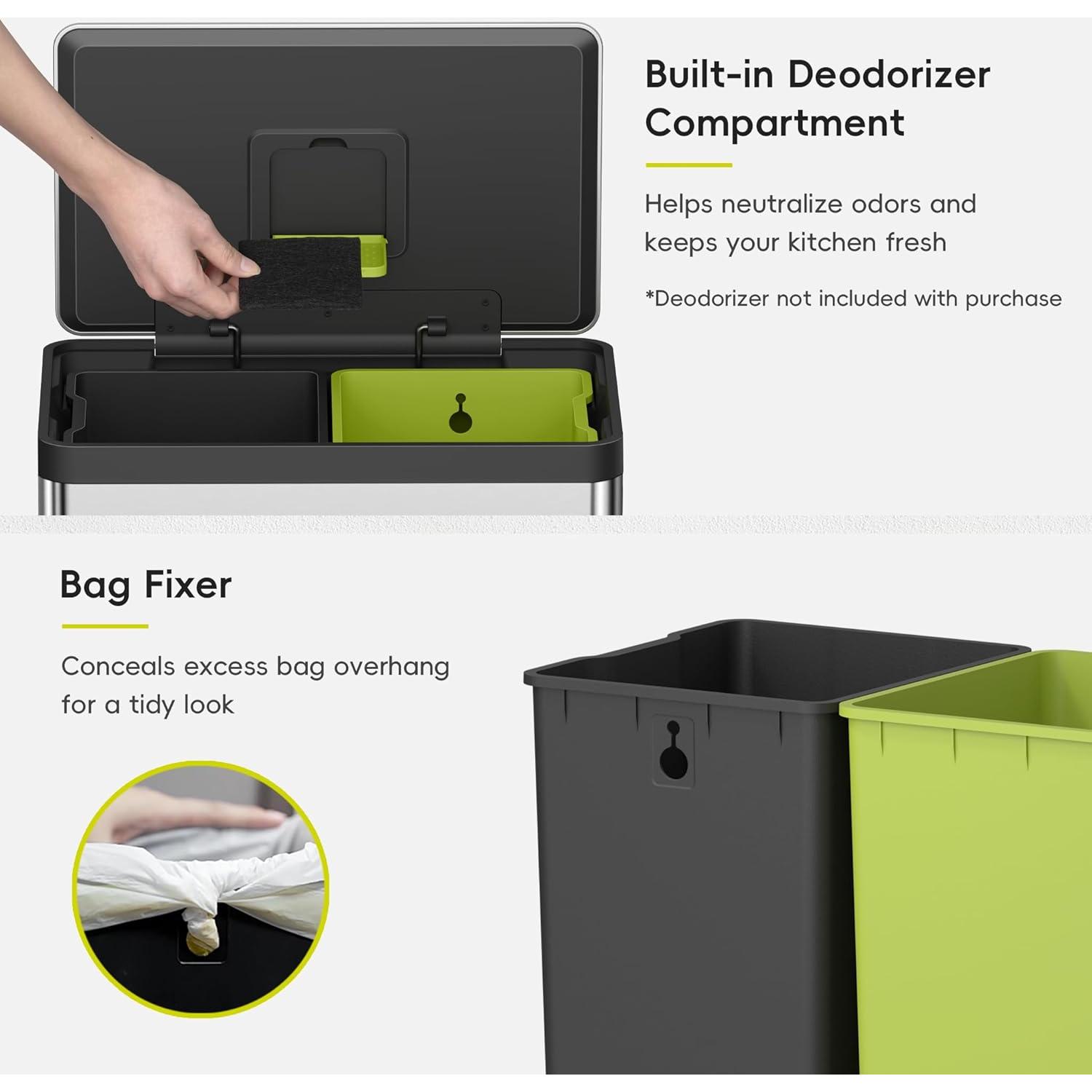 Cubo de Basura EKO EcoCasa II 40L Doble Compartimento Acero Inoxidable