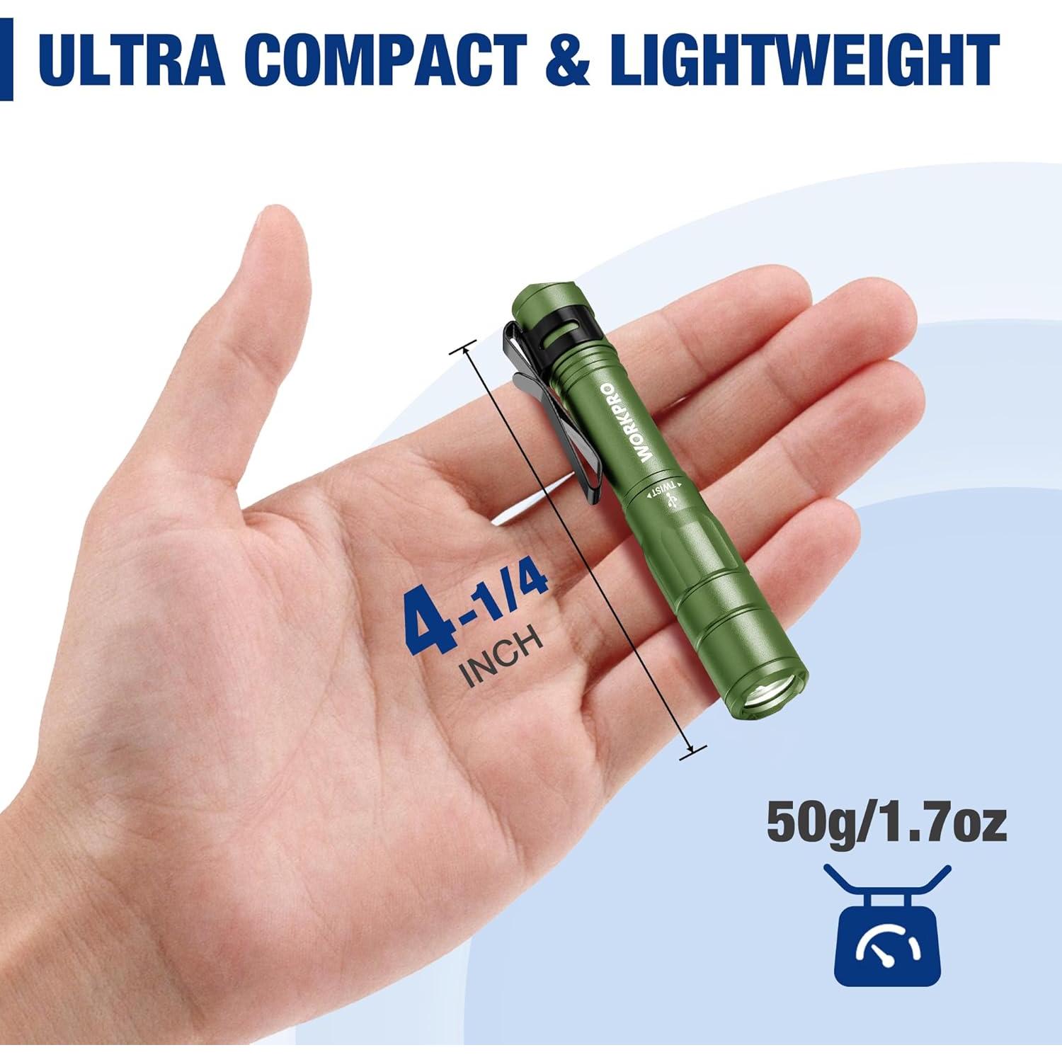 Linterna Mini WORKPRO Verde, 300 Lúmenes, Recargable, 2 Pzs