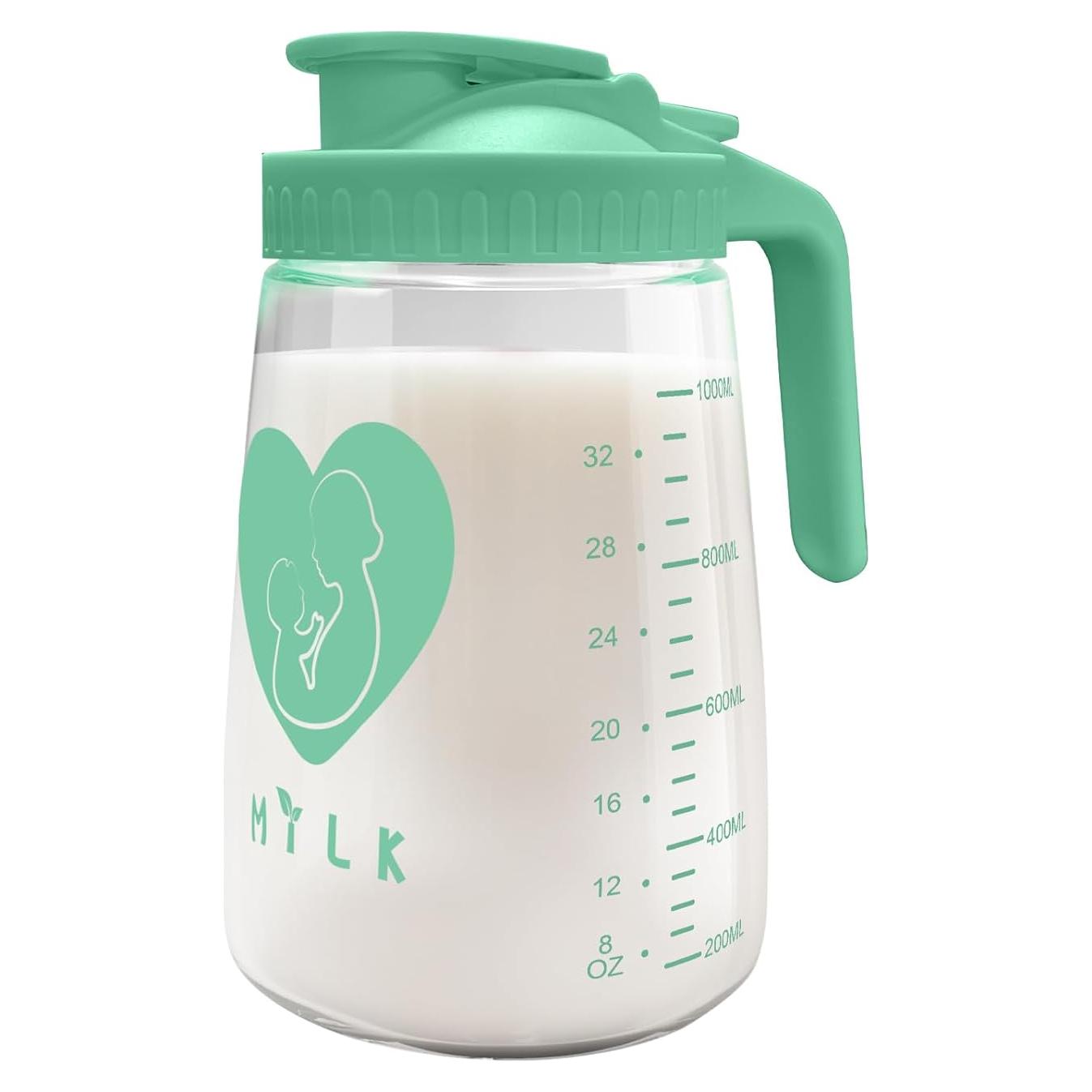 Jarra de Leche Materna de Vidrio Mason 32 oz Hermética Verde