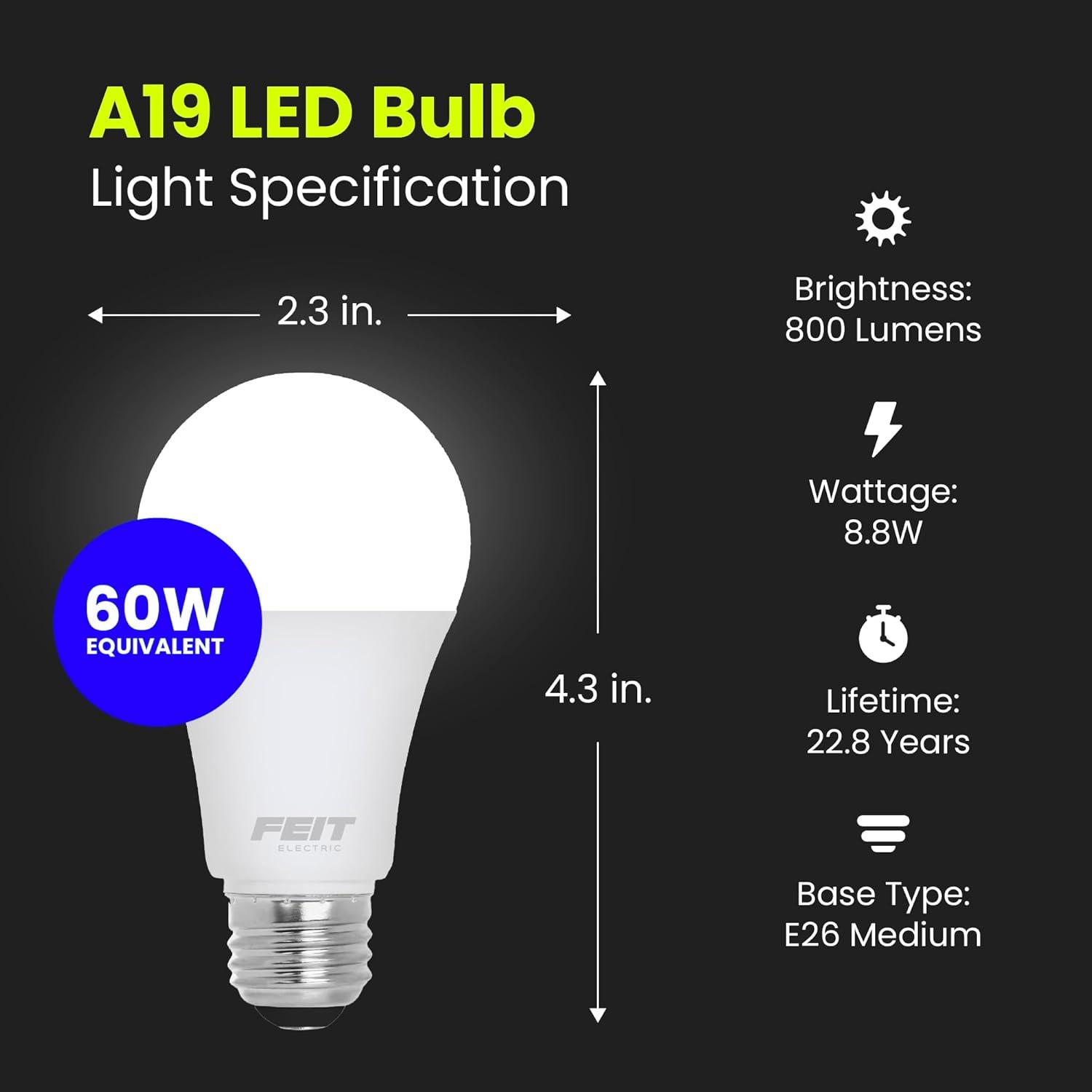 Bombilla LED A19 Feit Electric 800 Lúmenes Regulable 3000K