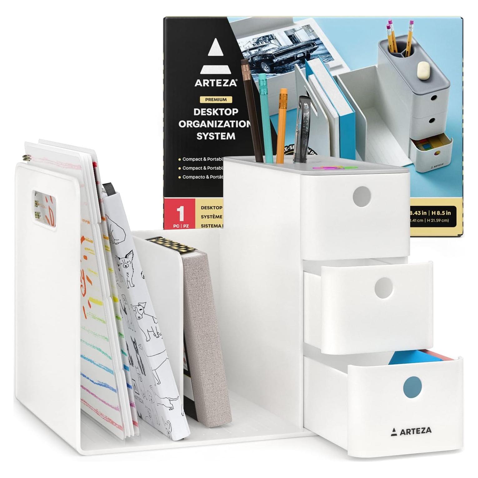 Estante de Almacenamiento ARTEZA con 3 Cajones - Organizador de Escritorio 29.4x21.4x21.6cm Gris