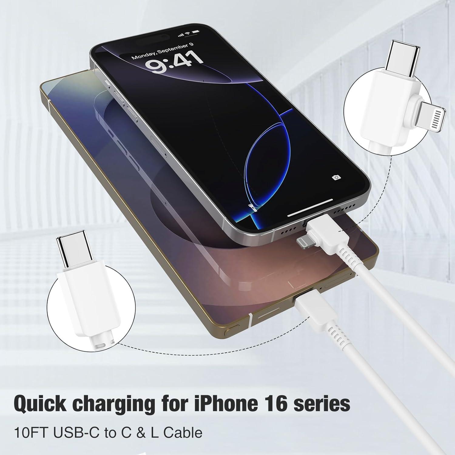 Cable de Carga Rápida 2 en 1 Cerdeti 3m USB C a Lightning