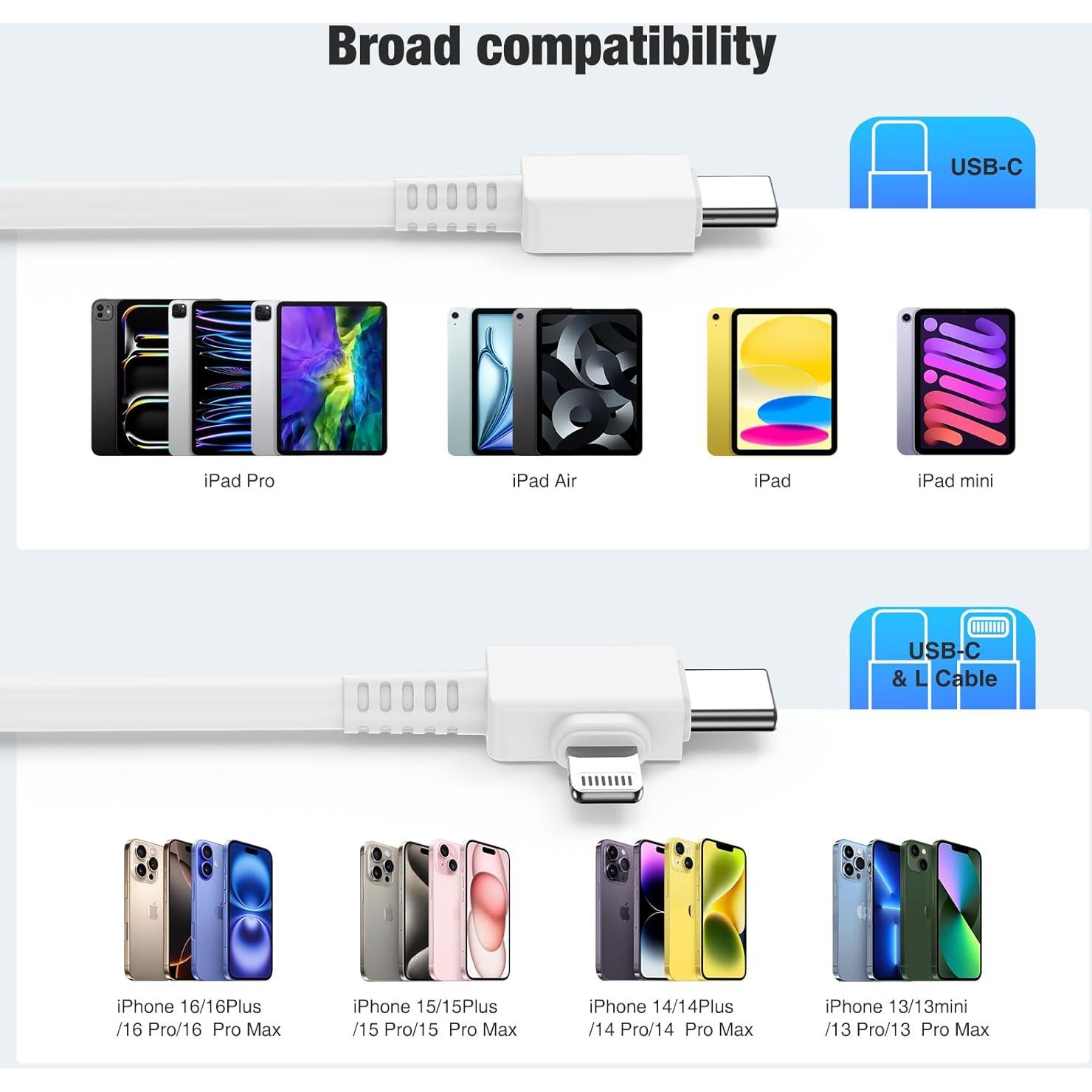 Cable de Carga Rápida 2 en 1 Cerdeti 3m USB C a Lightning