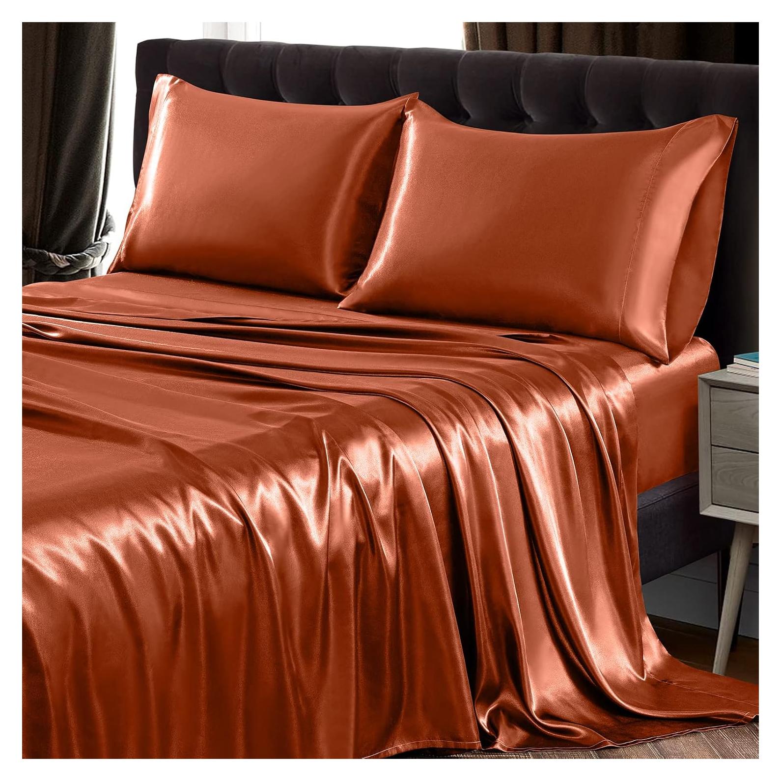 Juego de Sábanas de Satén Individual SiinvdaBZX Naranja Otoñal
