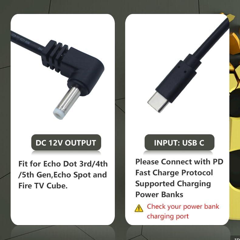 Adaptador de Cargador USB C a DC Wamlet para Echo Dot 3ra/4ta Gen