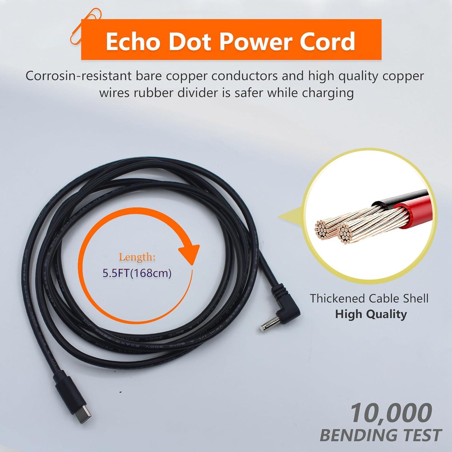 Adaptador de Cargador USB C a DC Wamlet para Echo Dot 3ra/4ta Gen