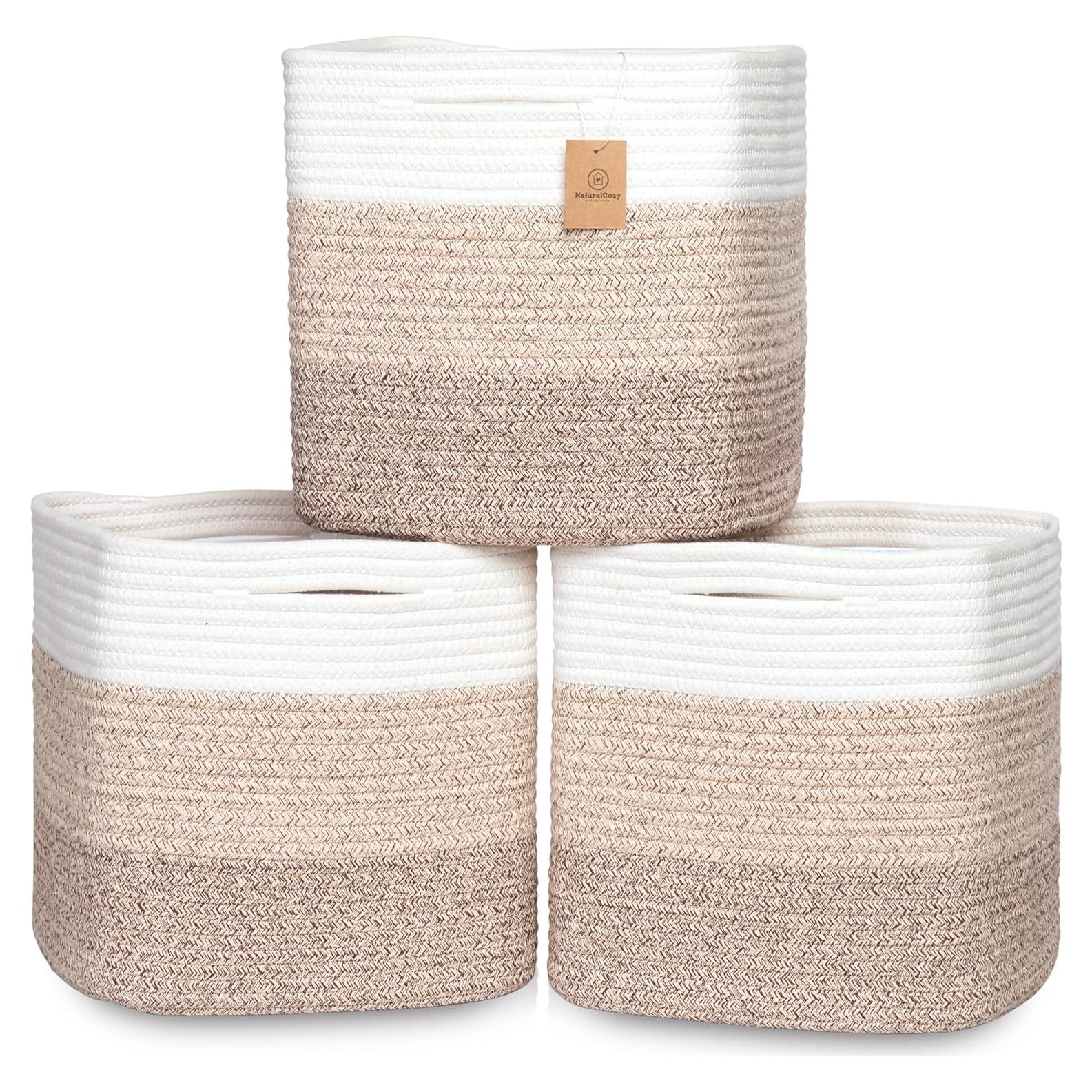 Cestas de Almacenamiento NaturalCozy 33 cm - 3 Pack de Algodón
