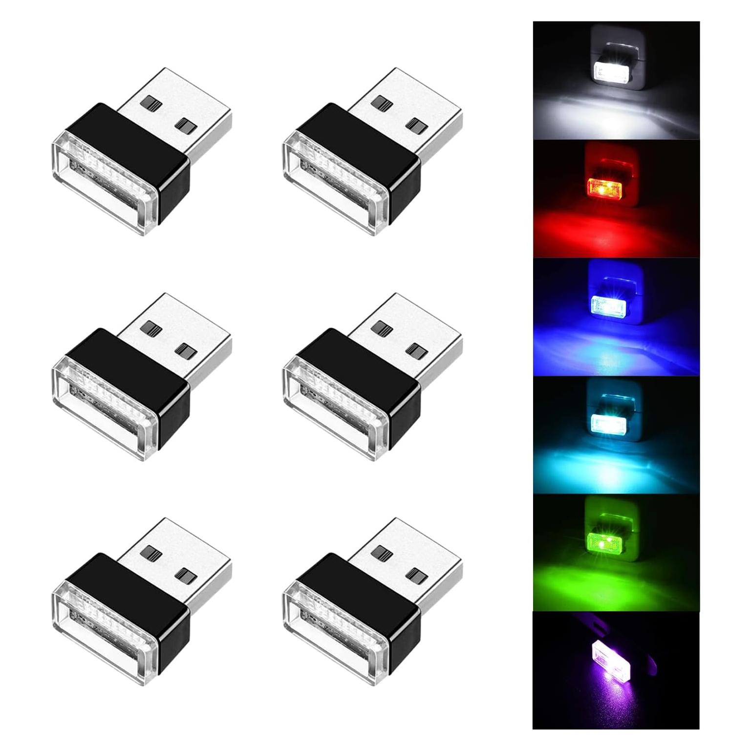 Ziciner 6 PCS Lámpara LED Interior Coche USB Multicolor