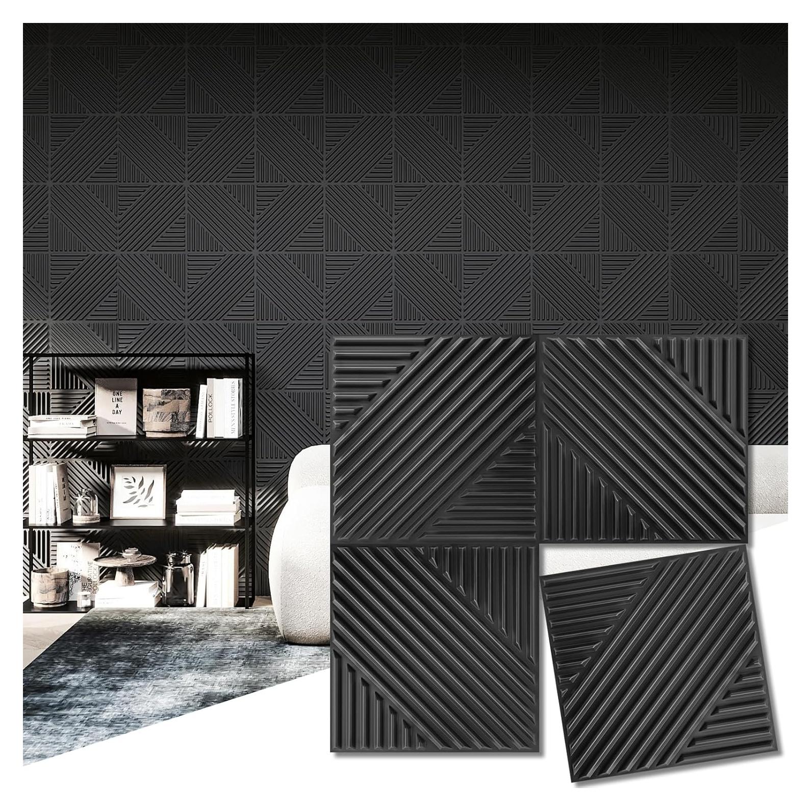 Paneles de Pared 3D Art3d 33 Pack 30.48x30.48cm Negro