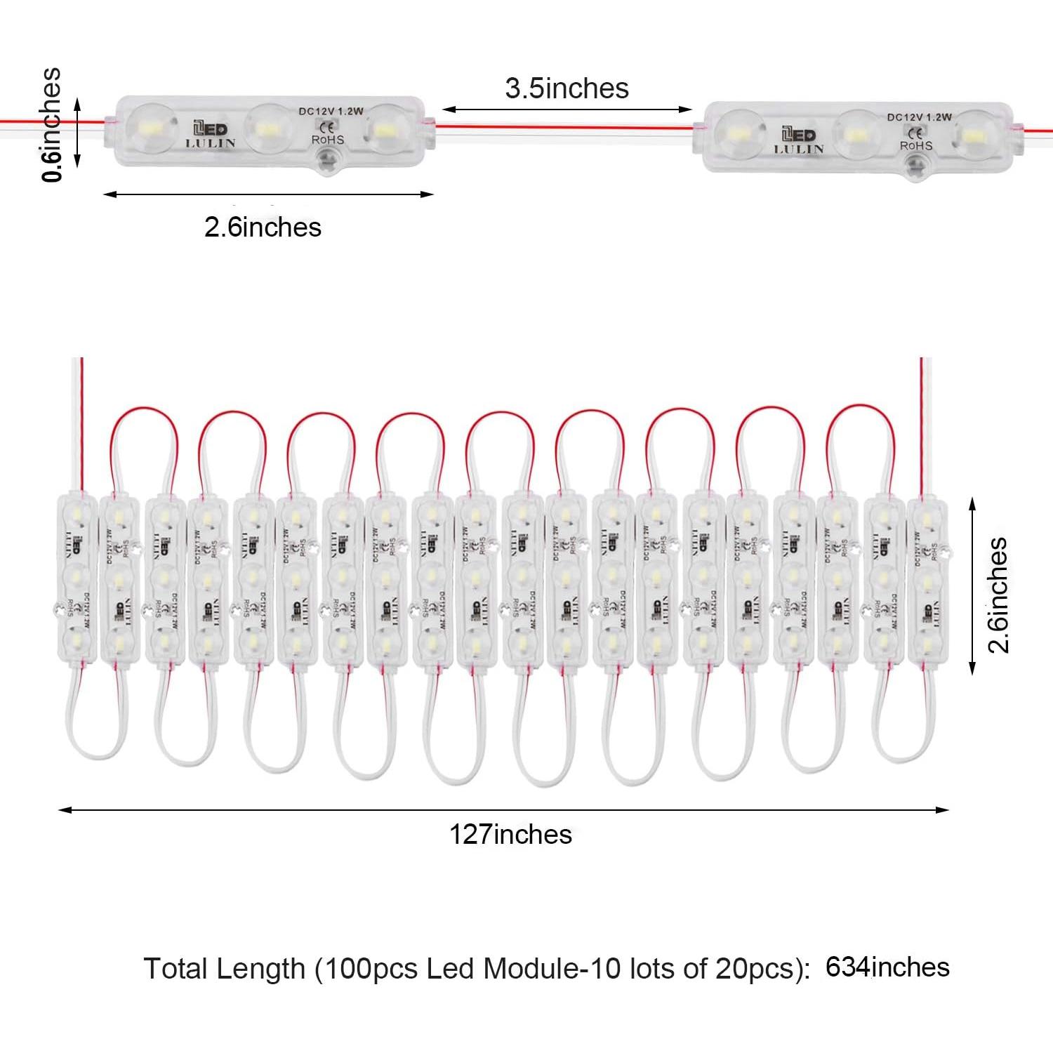 Módulos LED Lulin 100PCS 1.2W Blancos IP67 16.15M
