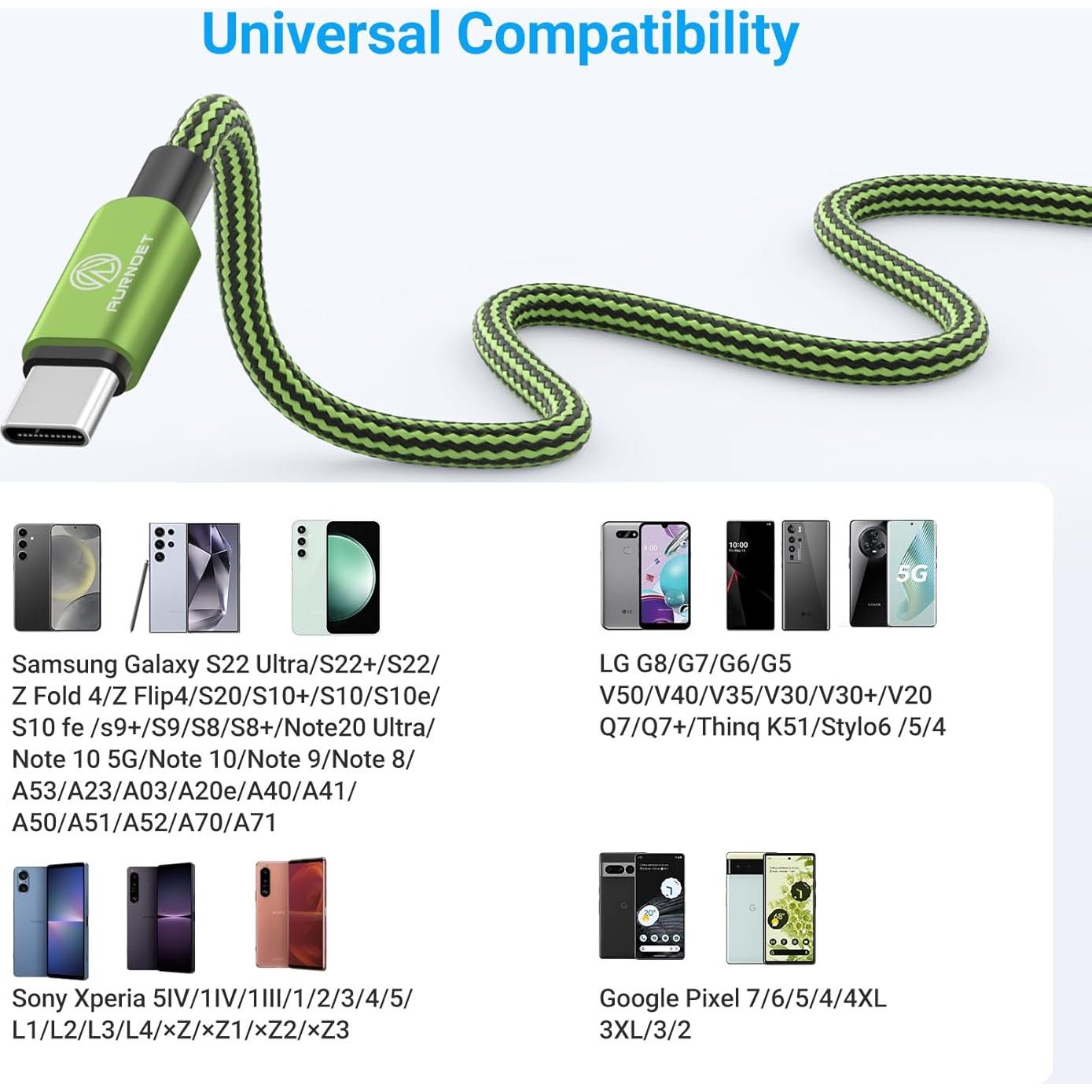 Cable USB C 4 Piezas 3 Metros Aurnoet Carga Rápida 60W