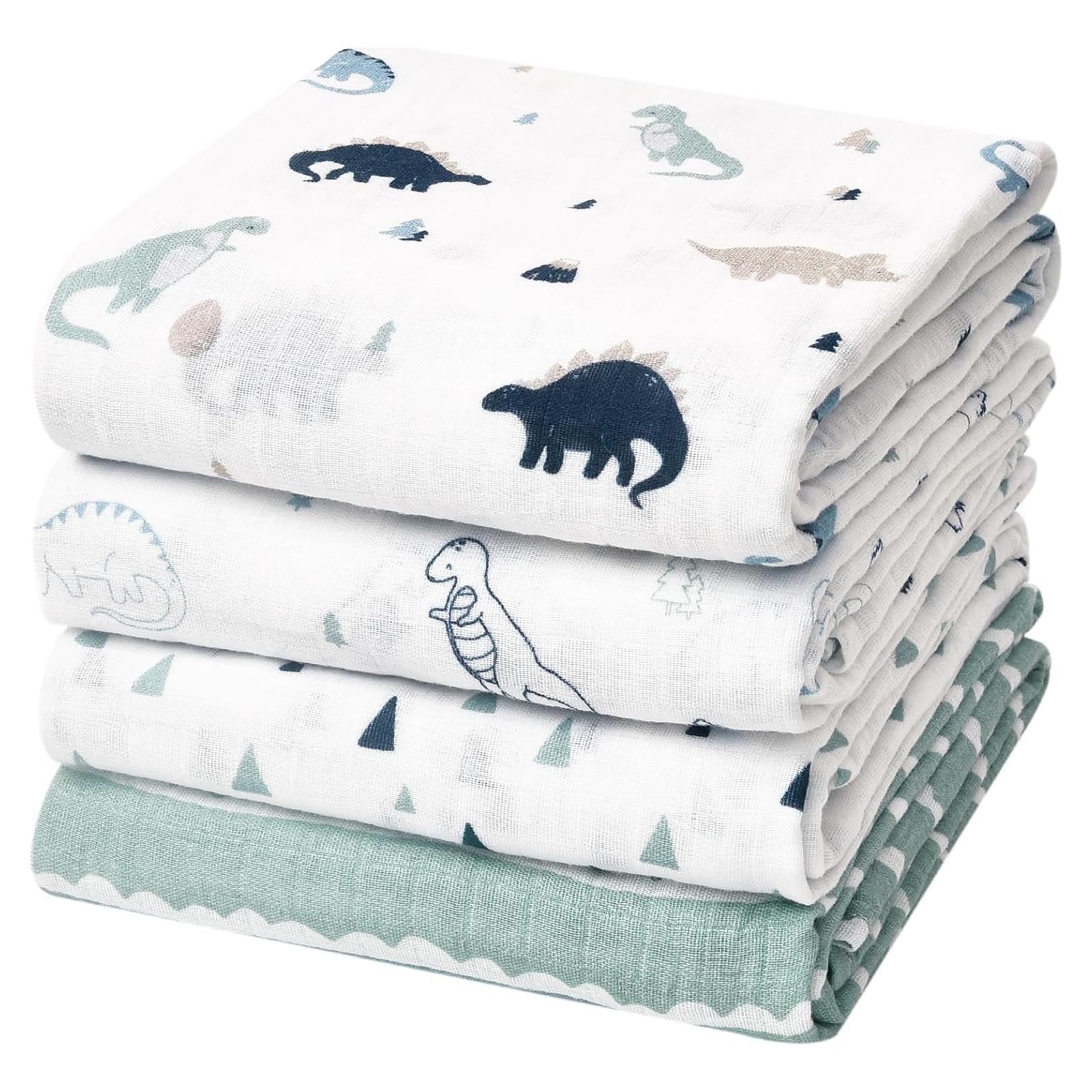 Paquete de 4 mantas de muselina David's Kids 120x120 cm Dinosaurio