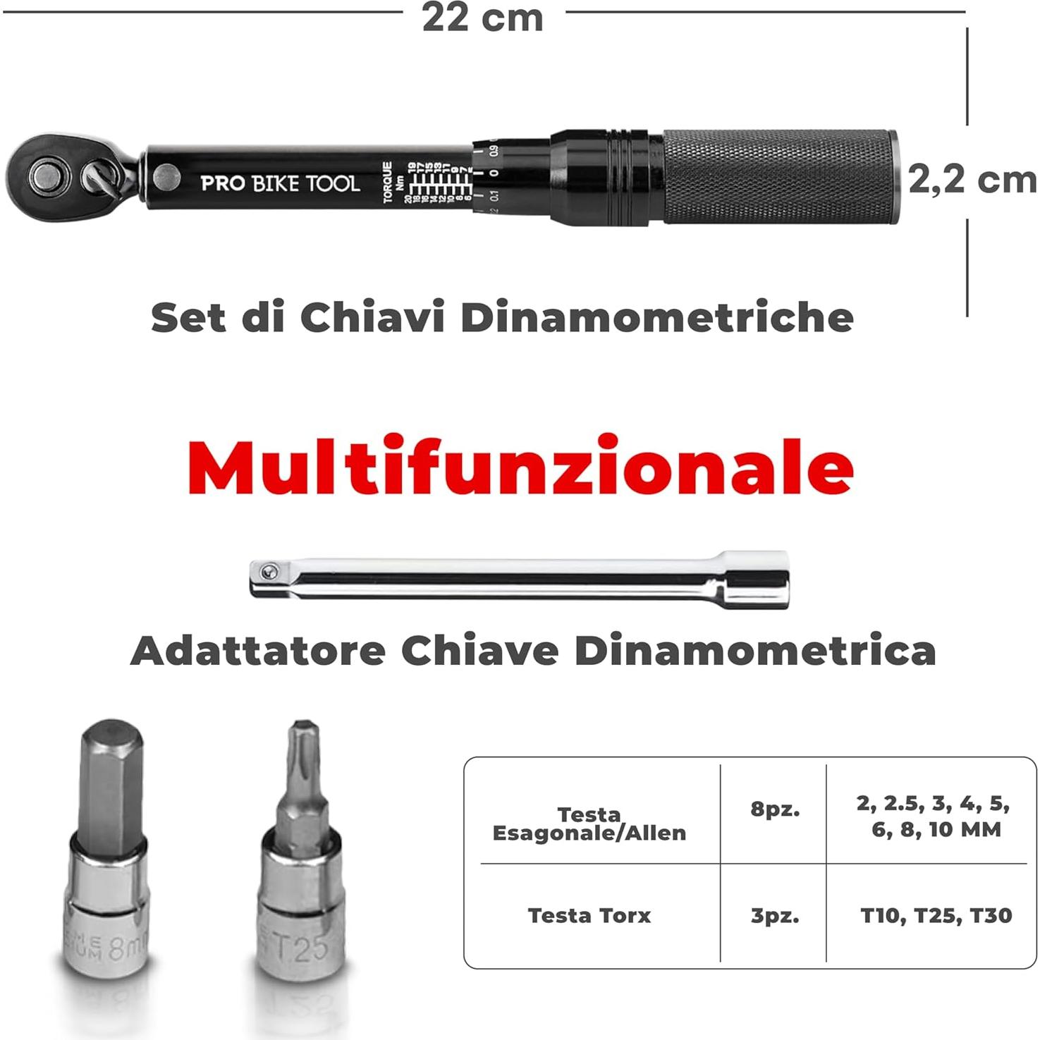 Juego de Llave de Torque PRO BIKE TOOL 2-20 Nm con Estuche