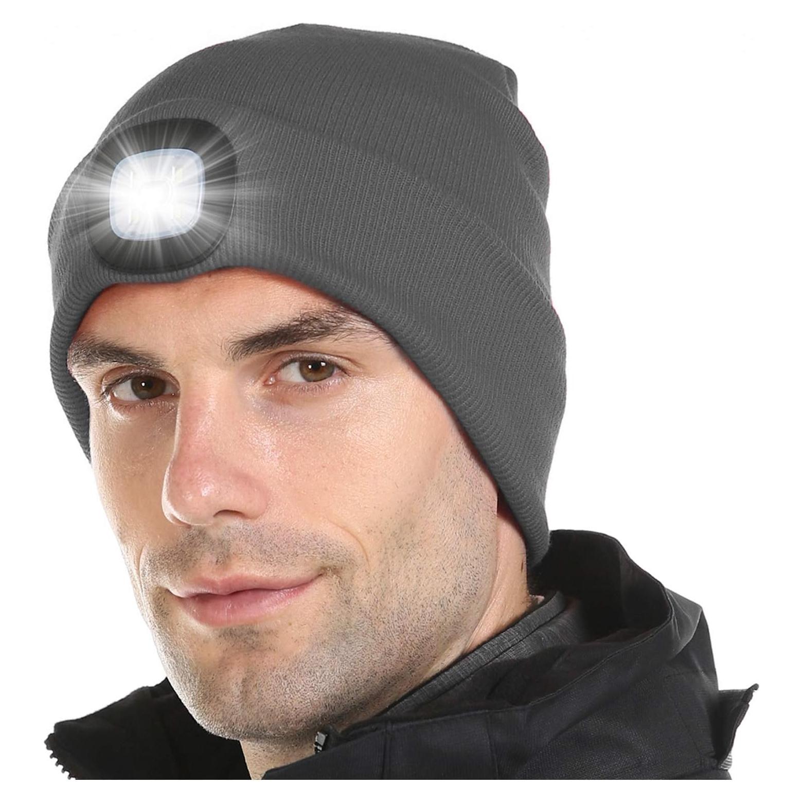 Gorro de lana con luz LED Attikee unisex gris recargable