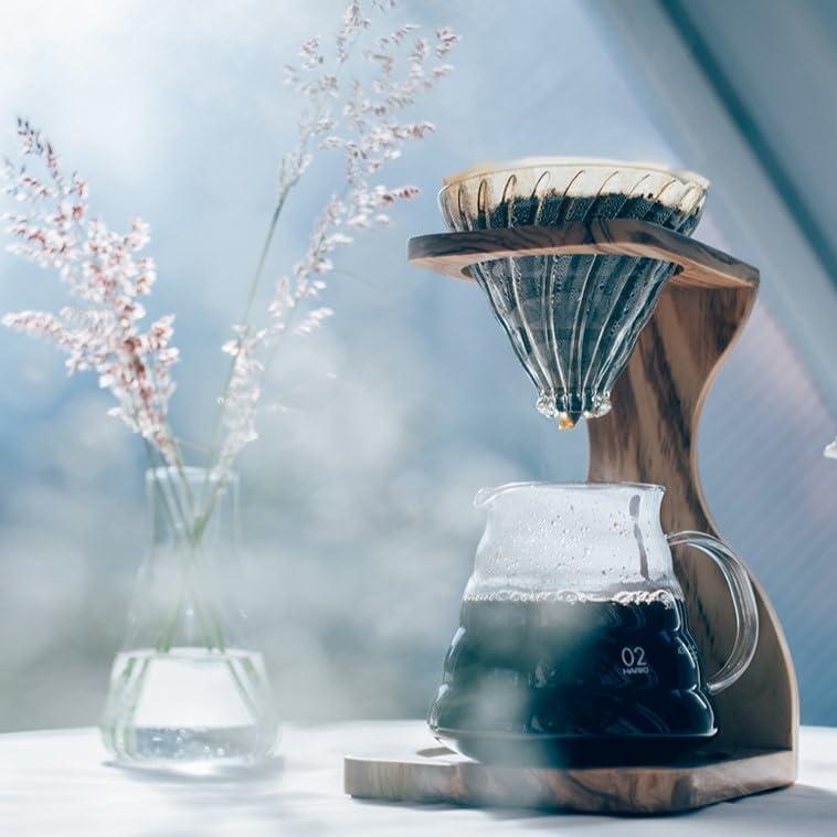 Conjunto Hario V60 de Soporte de Madera de Olivo - 5 Piezas