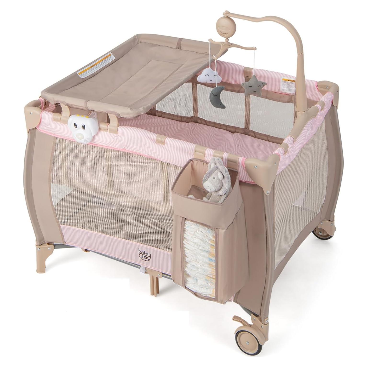 Cuna de Viaje 3 en 1 Costzon Rosa Plegable con Cambiador