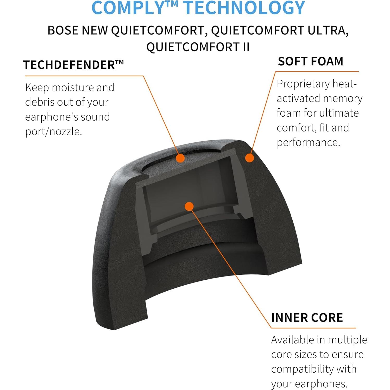 Consejos de espuma Comply para Bose QuietComfort II - Negro (S/M/L)