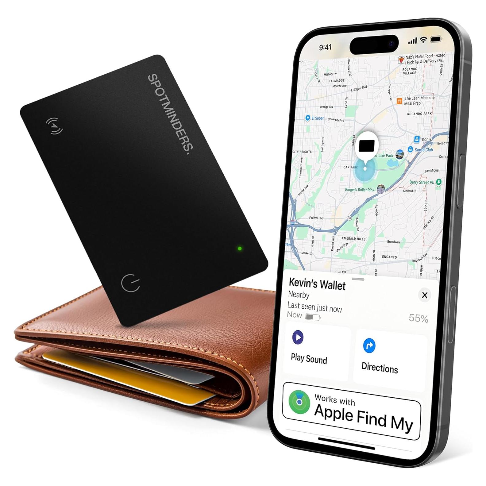 Rastreador de Cartera Spotminders Certificado Apple MFi Negro