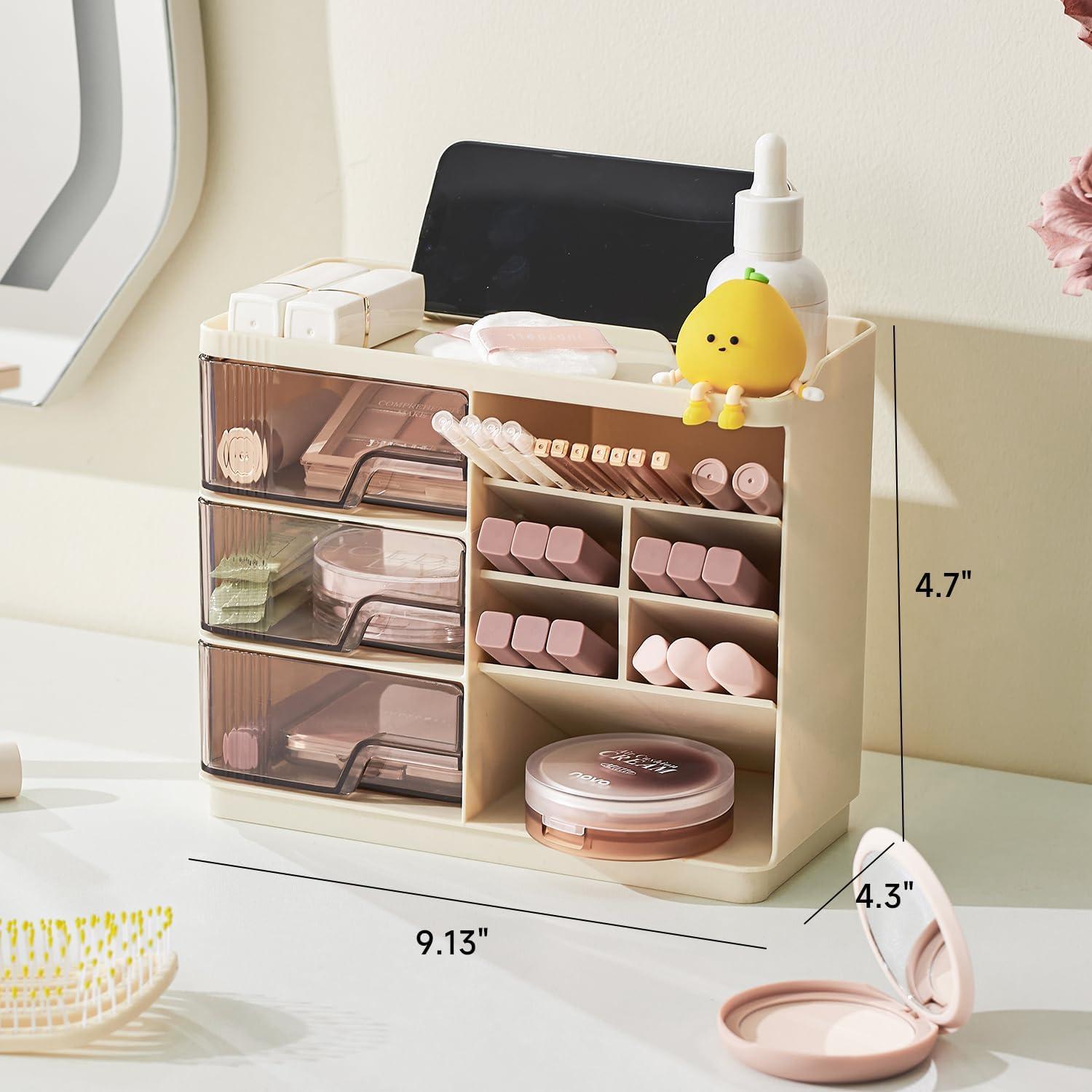 Organizador de Maquillaje UFORU Blanco Crema 3 Cajones 4 Compartimentos