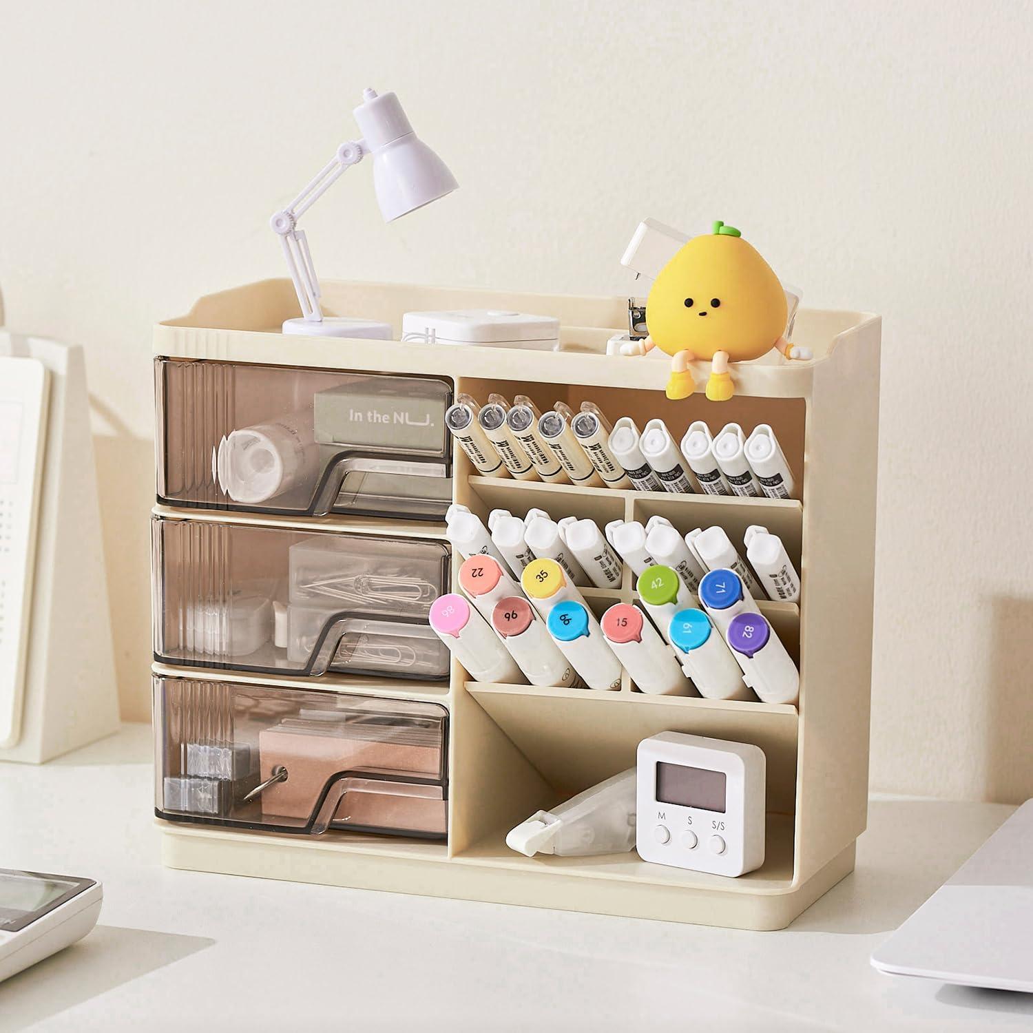 Organizador de Maquillaje UFORU Blanco Crema 3 Cajones 4 Compartimentos