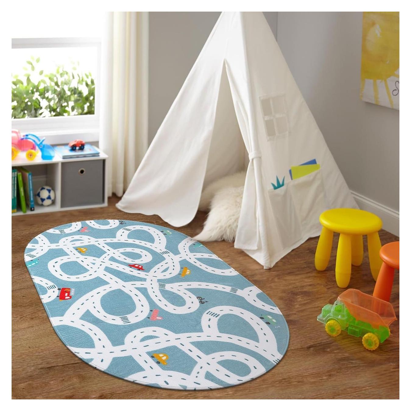 LIVEBOX Alfombra de Juego Antideslizante Azul 91x152 cm