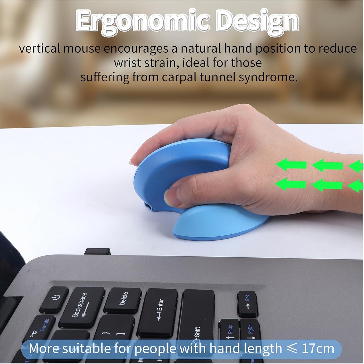 Ratón Vertical Ergonómico KUYHRF Mini Inalámbrico Azul