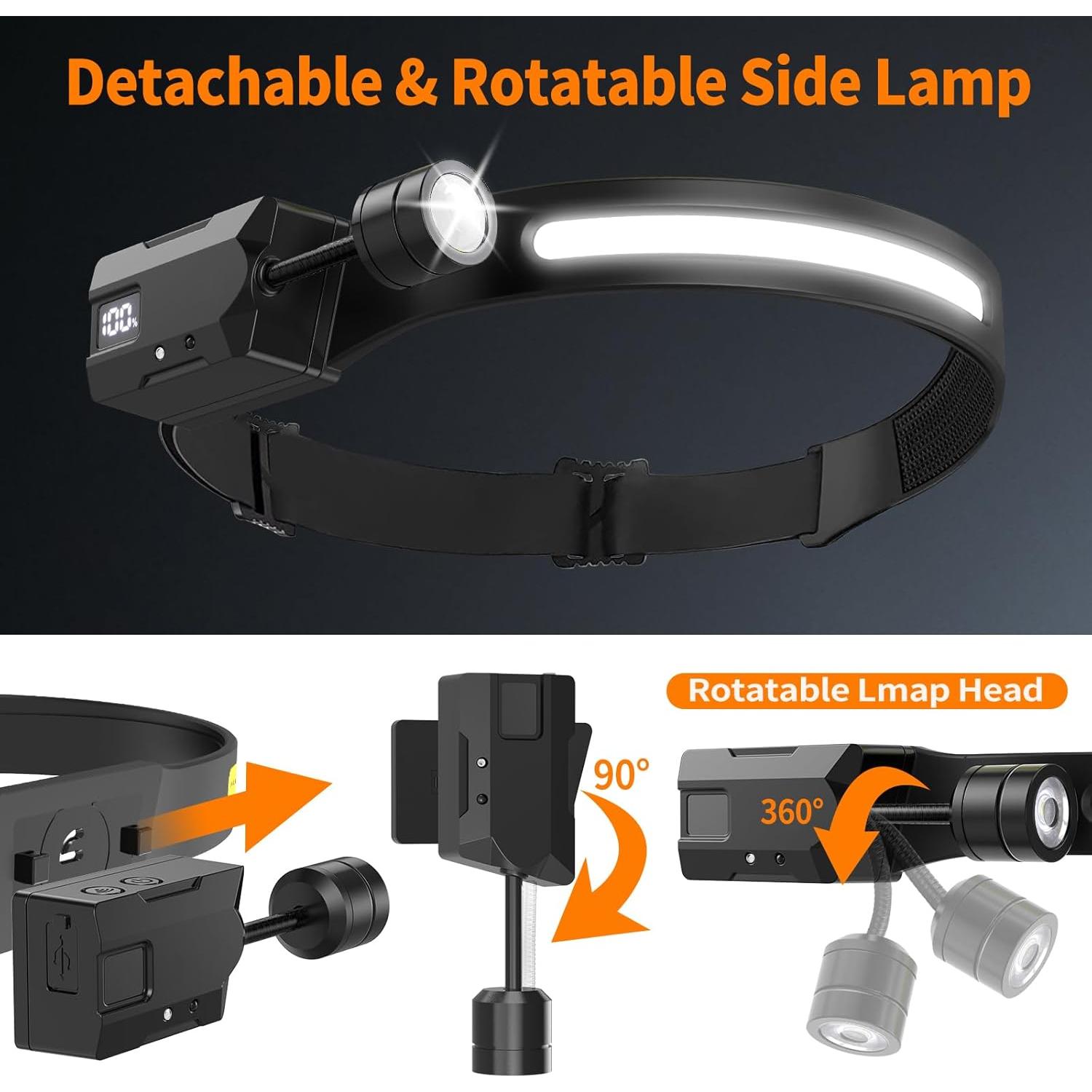 Linterna Frontal LED JINIU RW-901, 230° COB, Recargable