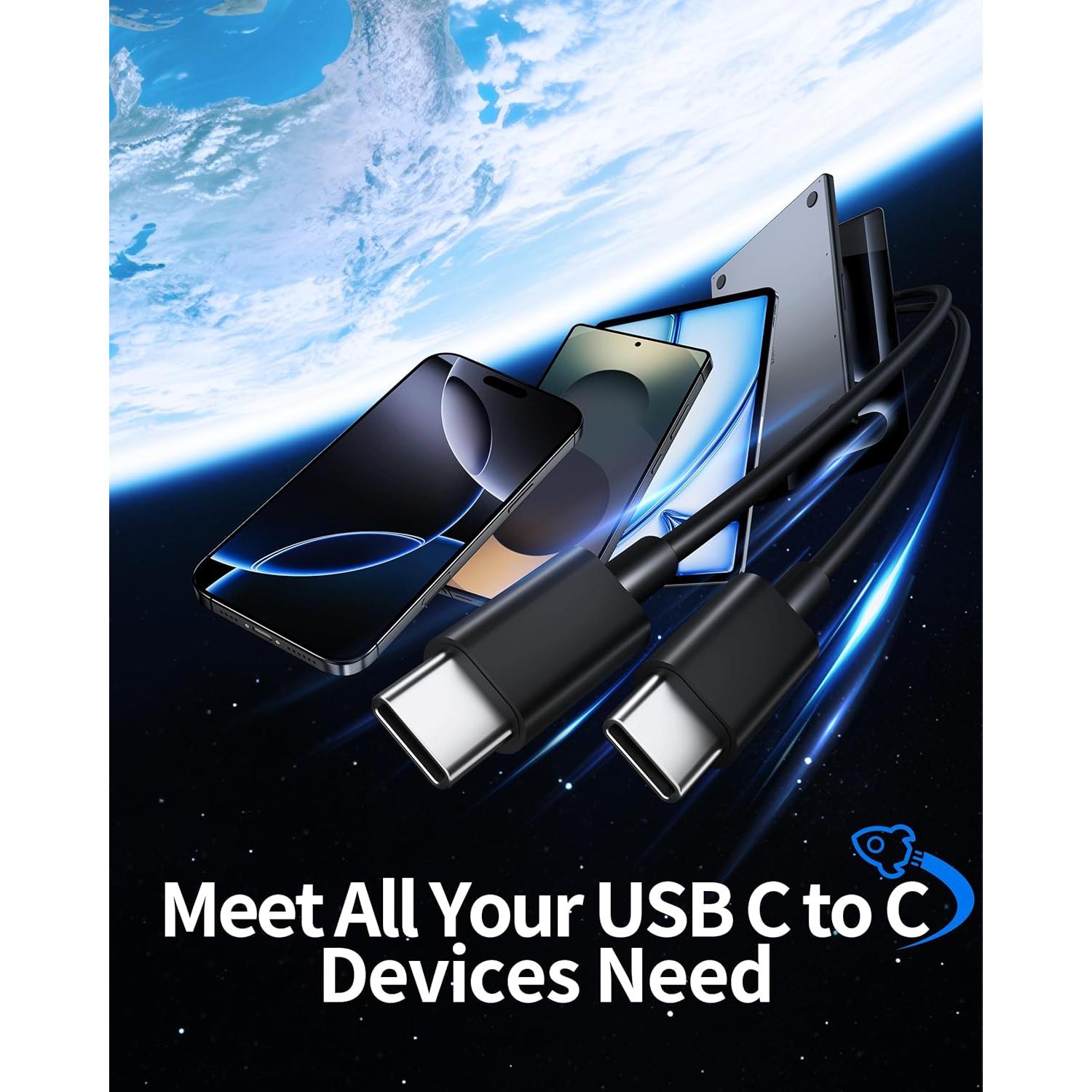 Cable USB C a USB C 60W JUNVANG 3FT (0.91m) Carga Rápida