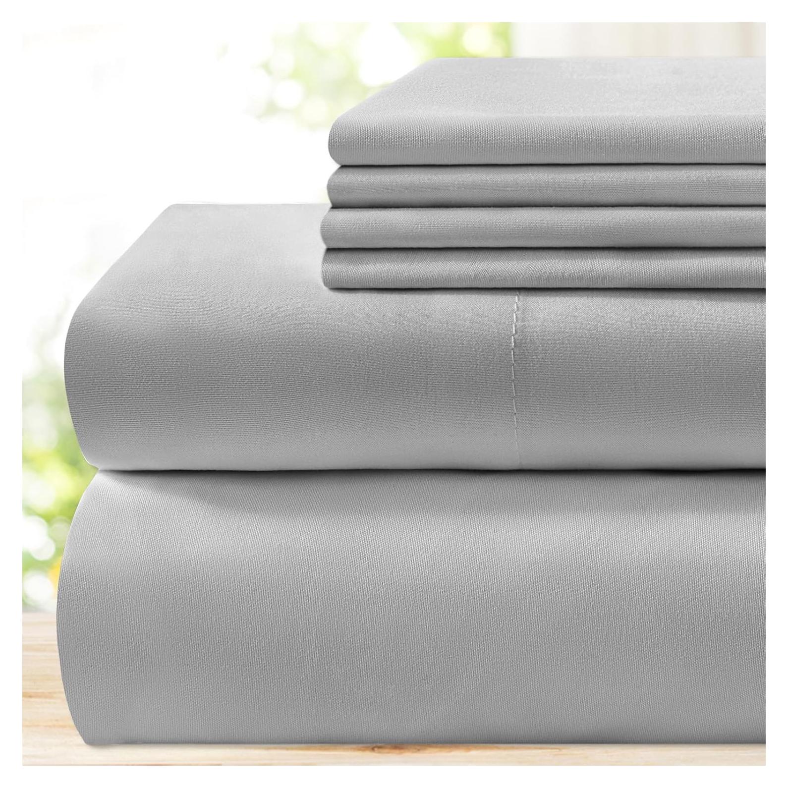 Juego de Sábanas de Lujo BYSURE 4 Piezas Individual Gris Claro