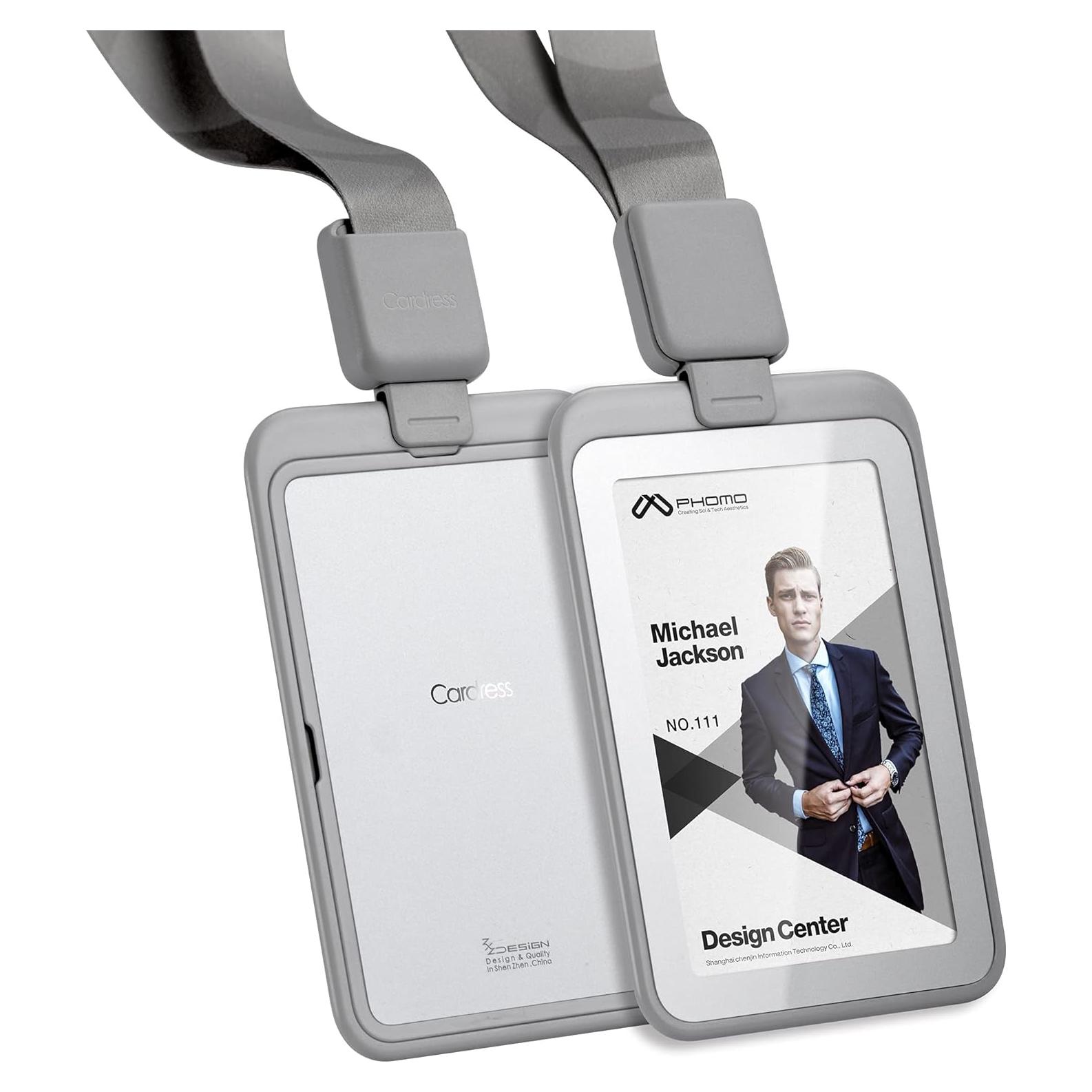 Soporte de identificación retráctil Phomo gris con clip