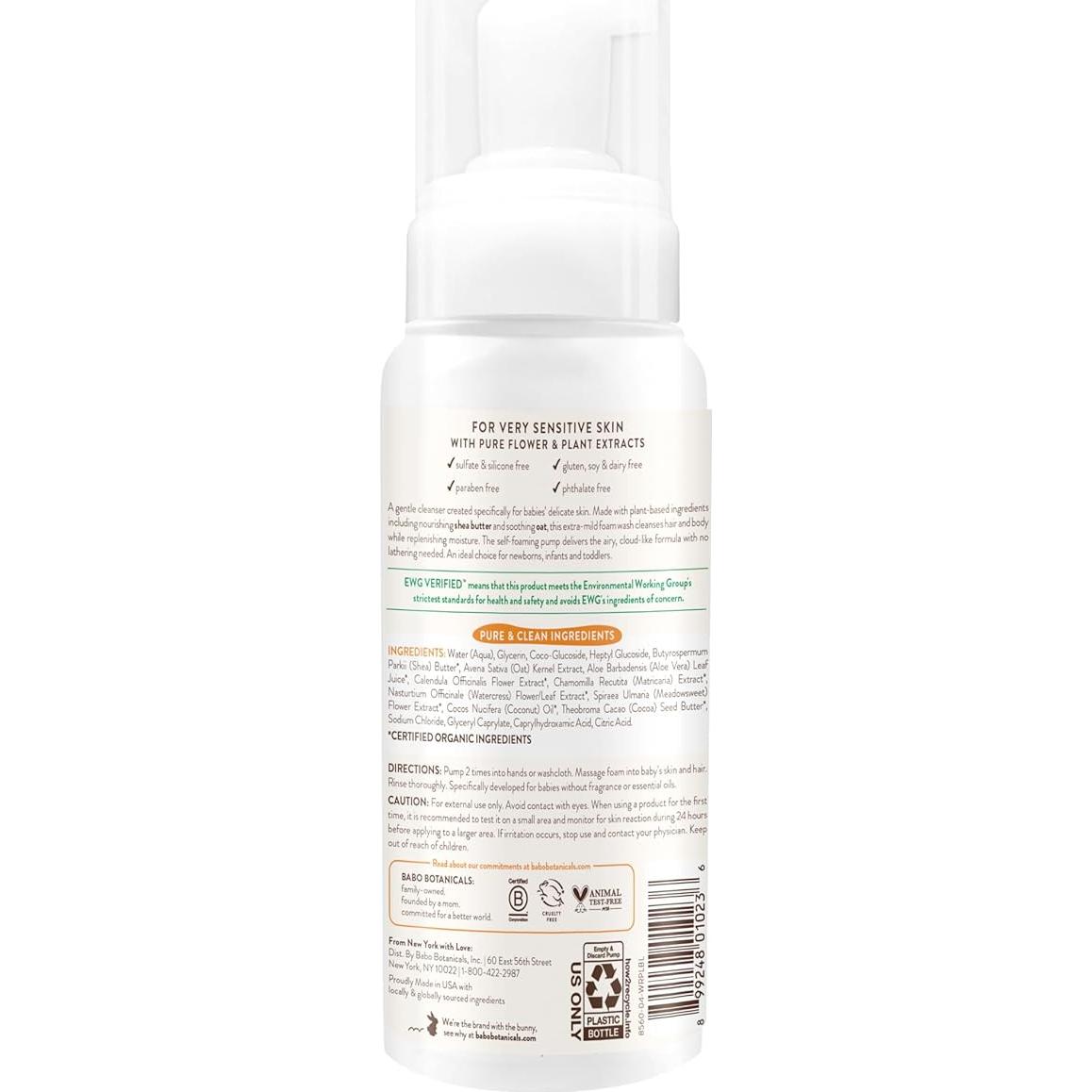 Jabón Espumoso para Bebés Babo Botanicals Sin Fragancia 325g