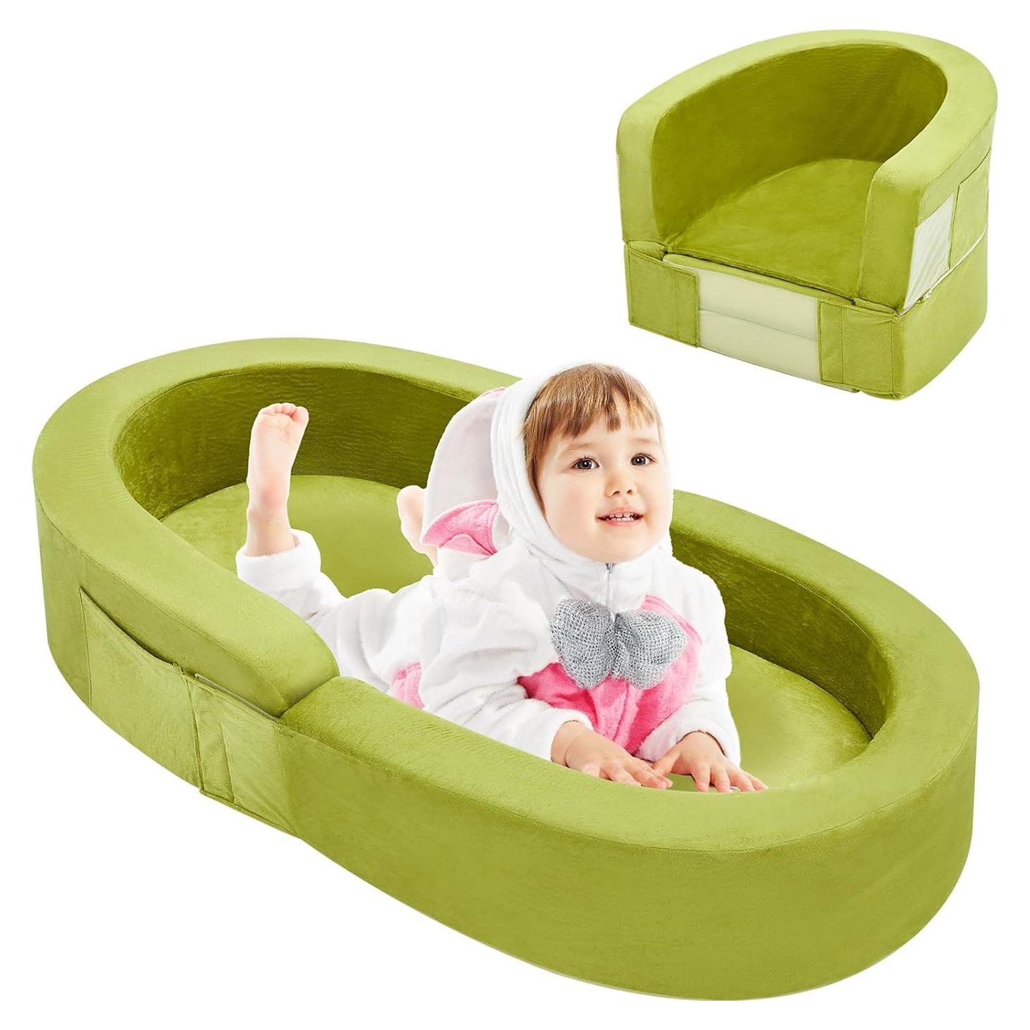 Cama de Viaje Plegable para Niños Pequeños - Sofá Verde