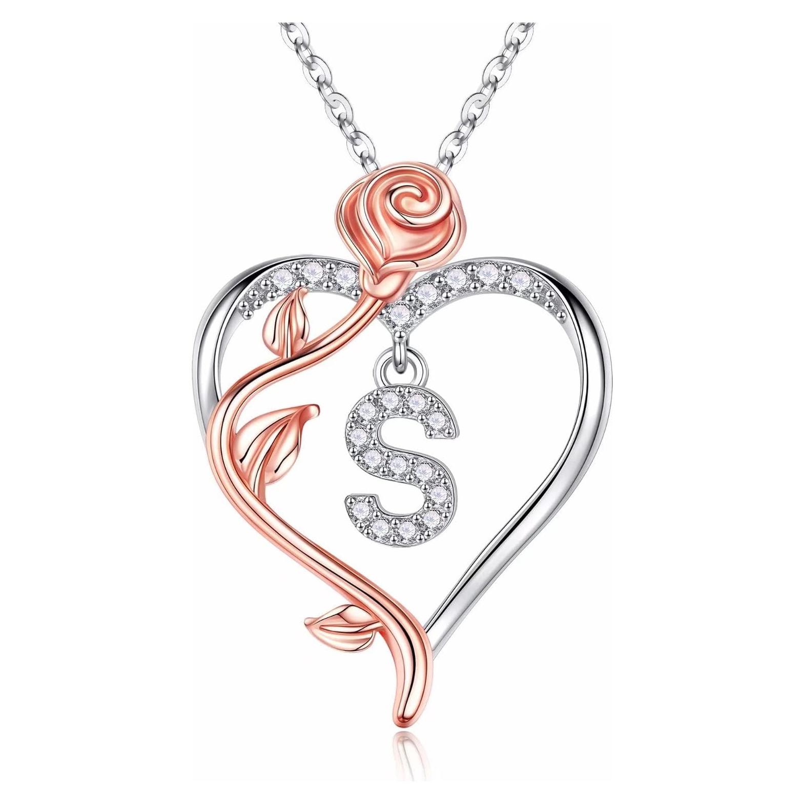 Collar de Corazón de Rosa IEFIL en Plata Esterlina 925 con Inicial